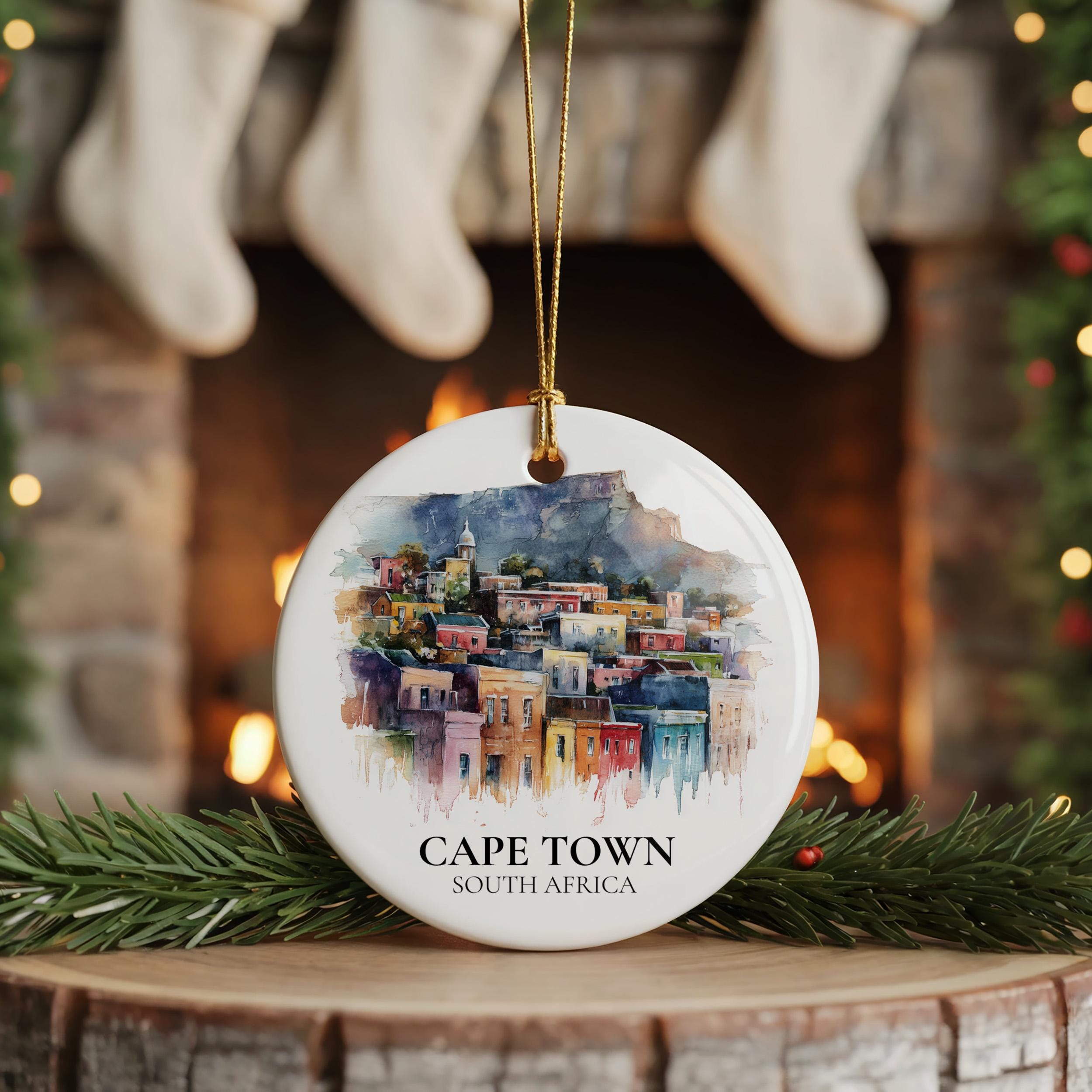 Cape Town South Africa Personalized Watercolor Ornament, Custom Ceramic Christmas gift, Travel Keepsake
