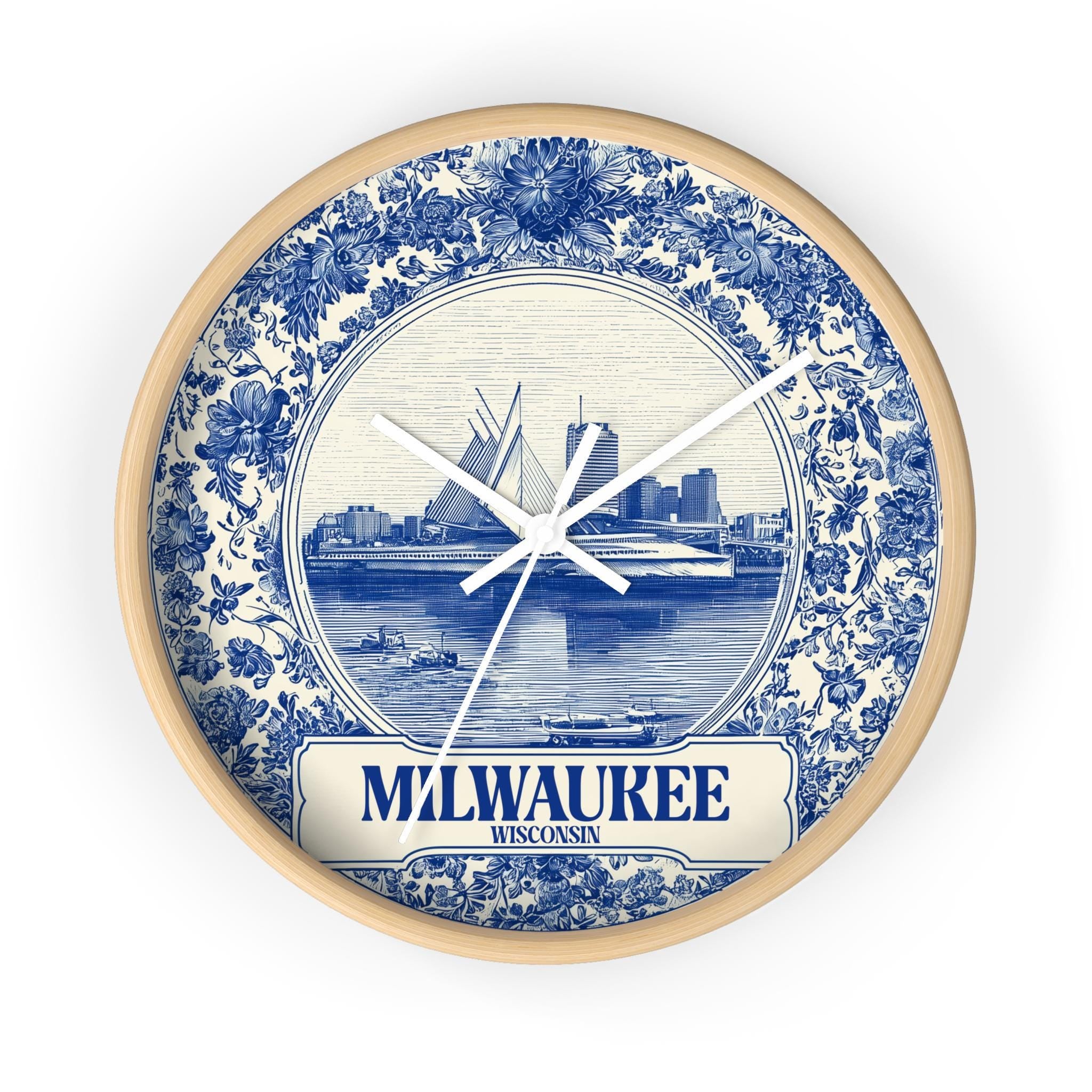 Milwaukee Wisconsin Wall Clock, Delf style Home Decor, Vintage City Travel Keepsake Art