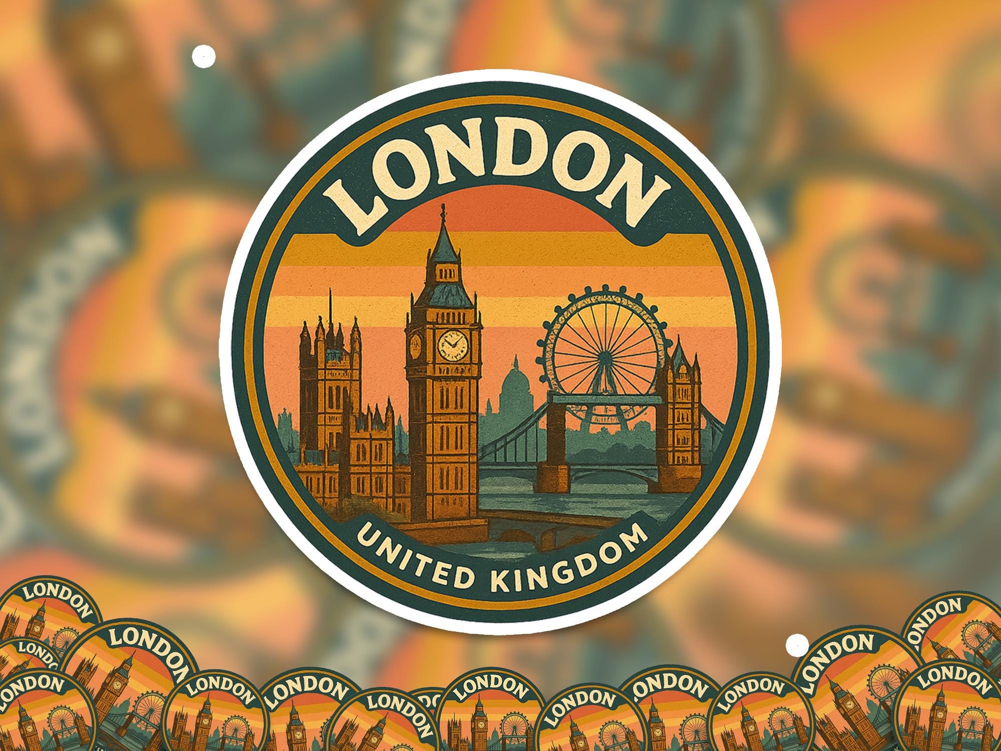 London United Kingdom Kiss-Cut Vinyl, Waterproof Decal, Retro Travel Lover Collection