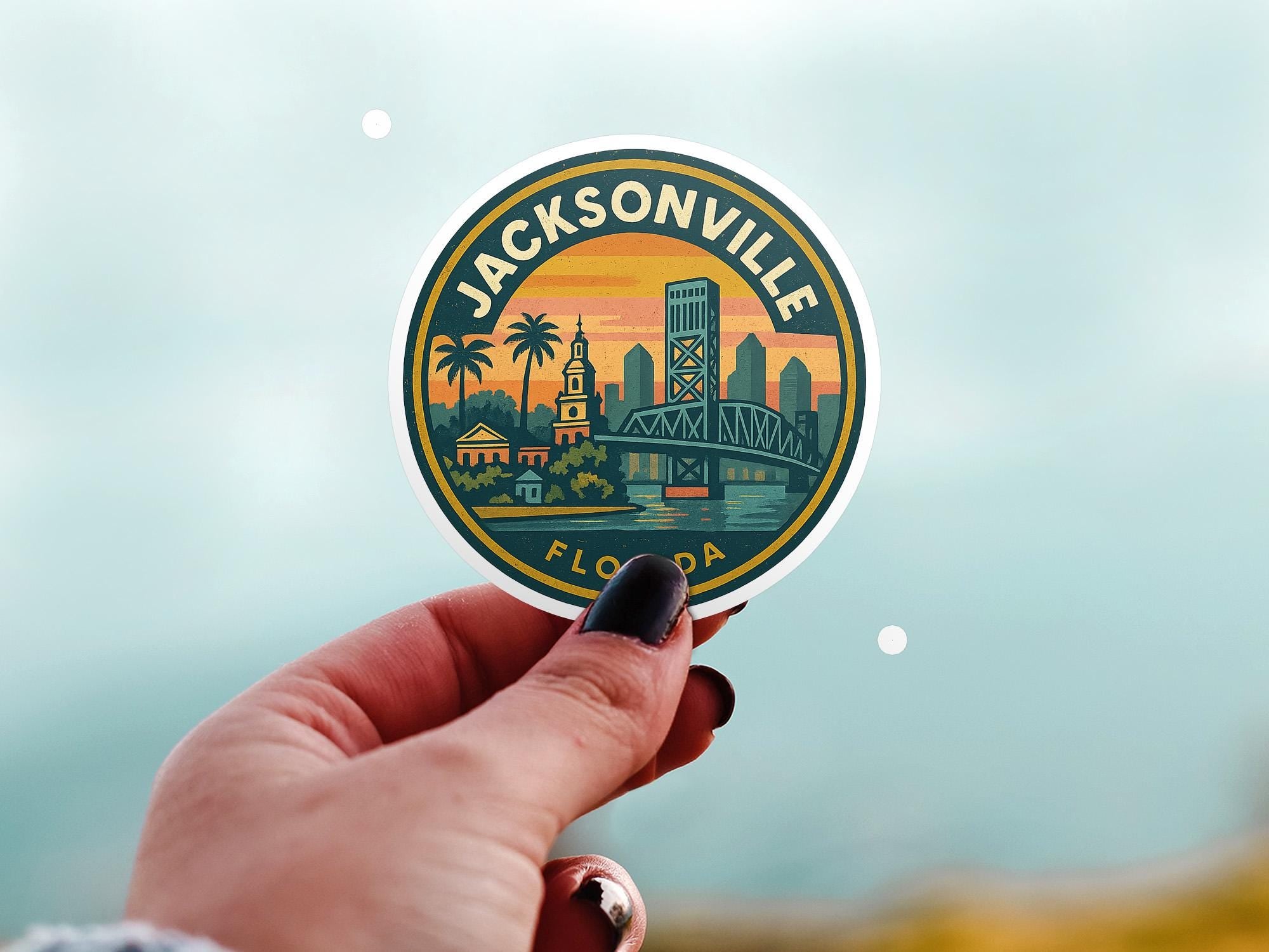 Jacksonville Florida Kiss-Cut Vinyl, Waterproof Decal, US Retro Travel Lover Collection