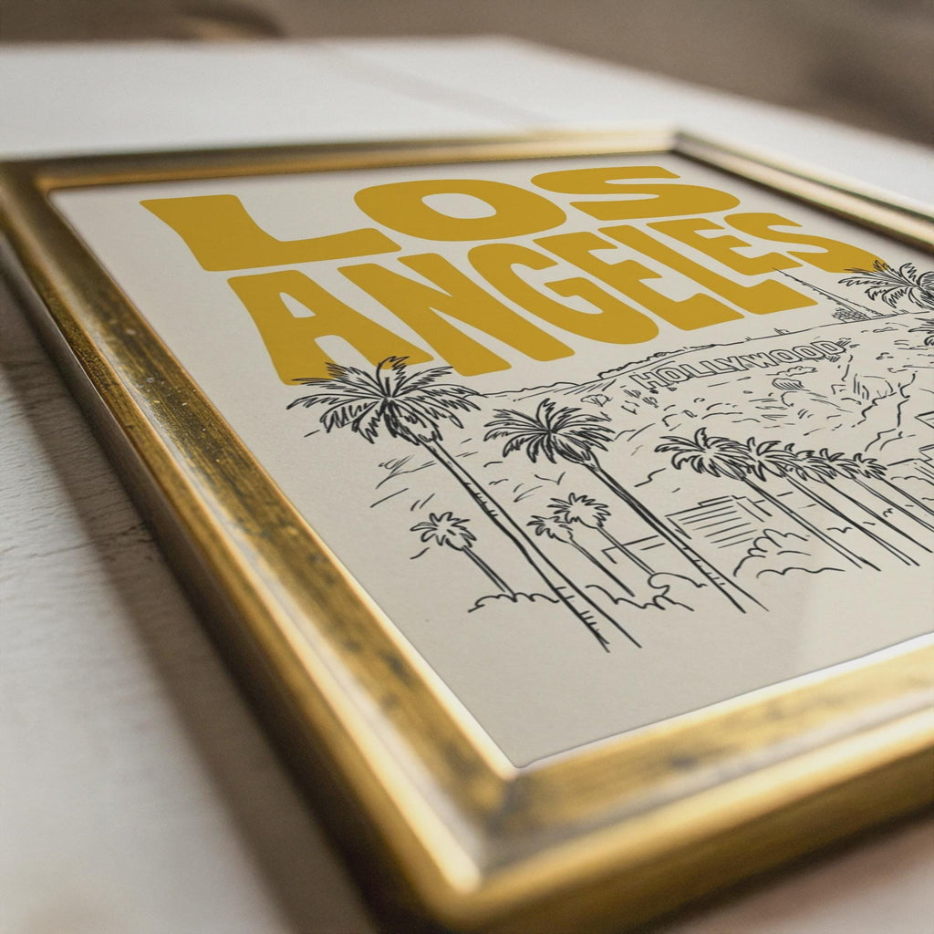 Los Angeles Wall Minimalist Art, Framed Canvas Print, California Skyline Retro City Decor