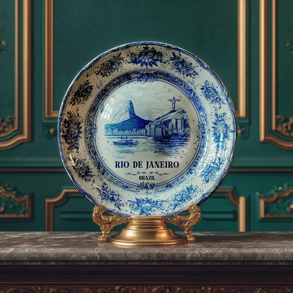 Rio Decorative Plate, Delft Vintage Home Decor Personalized Gift Travel Housewarming Brazil