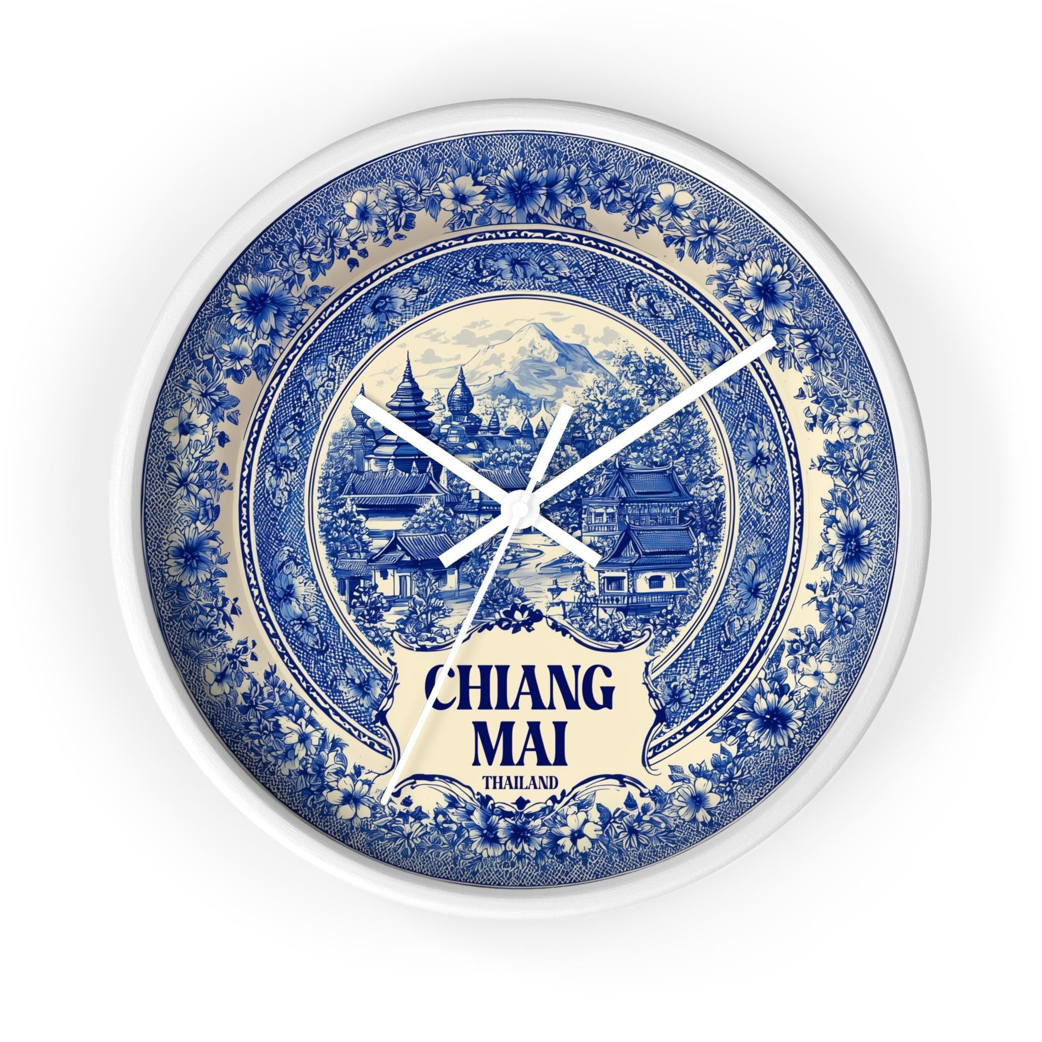 Chiang Mai Thailand Wall Clock, Delf style Home Decor, Vintage City Travel Keepsake Art