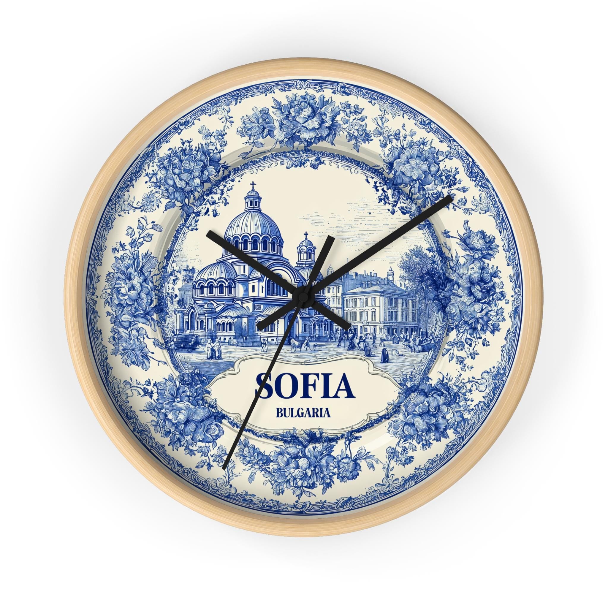 Sofia Bulgaria Wall Clock, Delf style Home Decor, Vintage City Travel Keepsake Art
