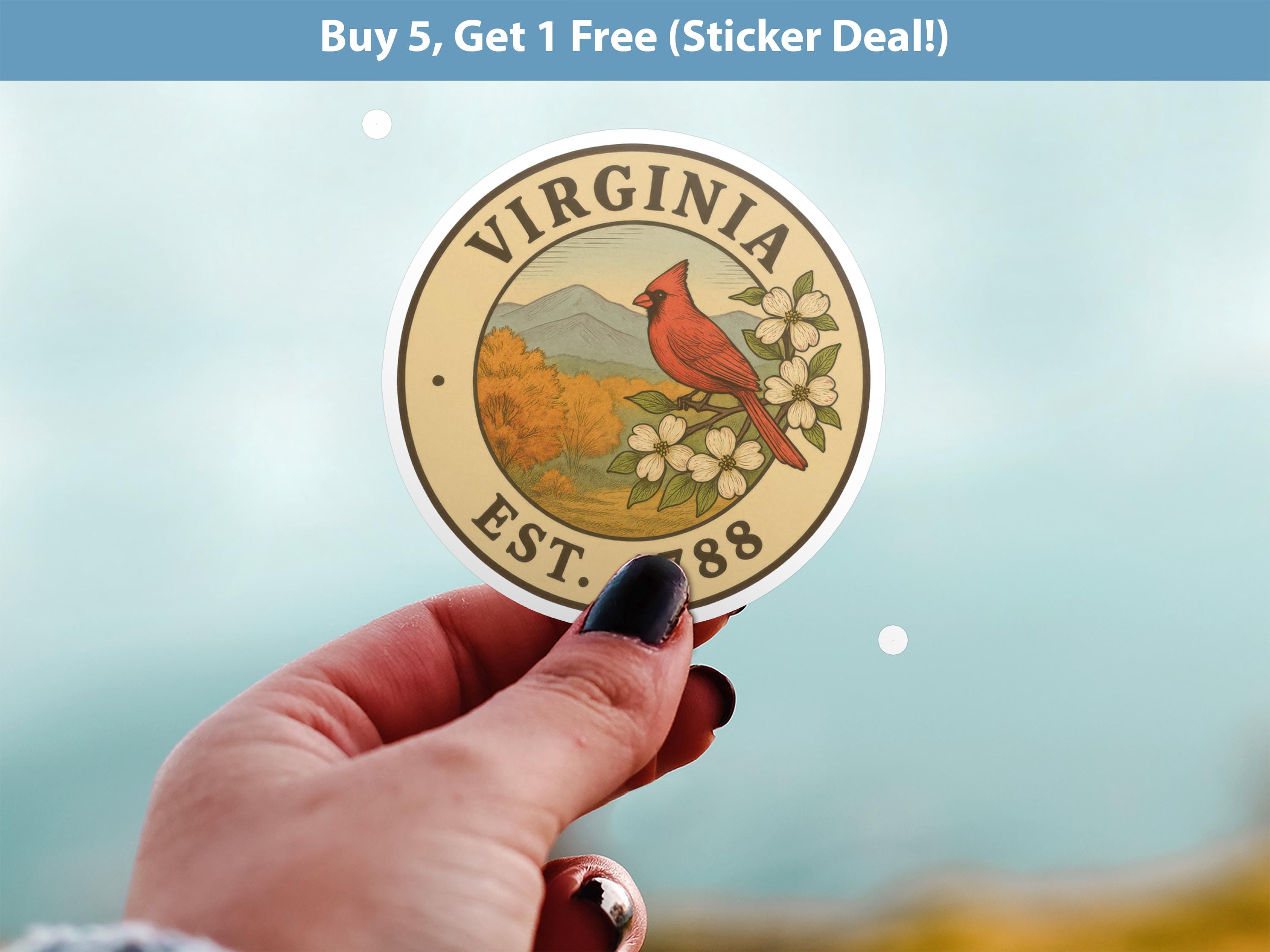 Virginia Sticker, Vintage US States Retro Decal, Waterproof Retro Travel Collection for Laptop Tumbler