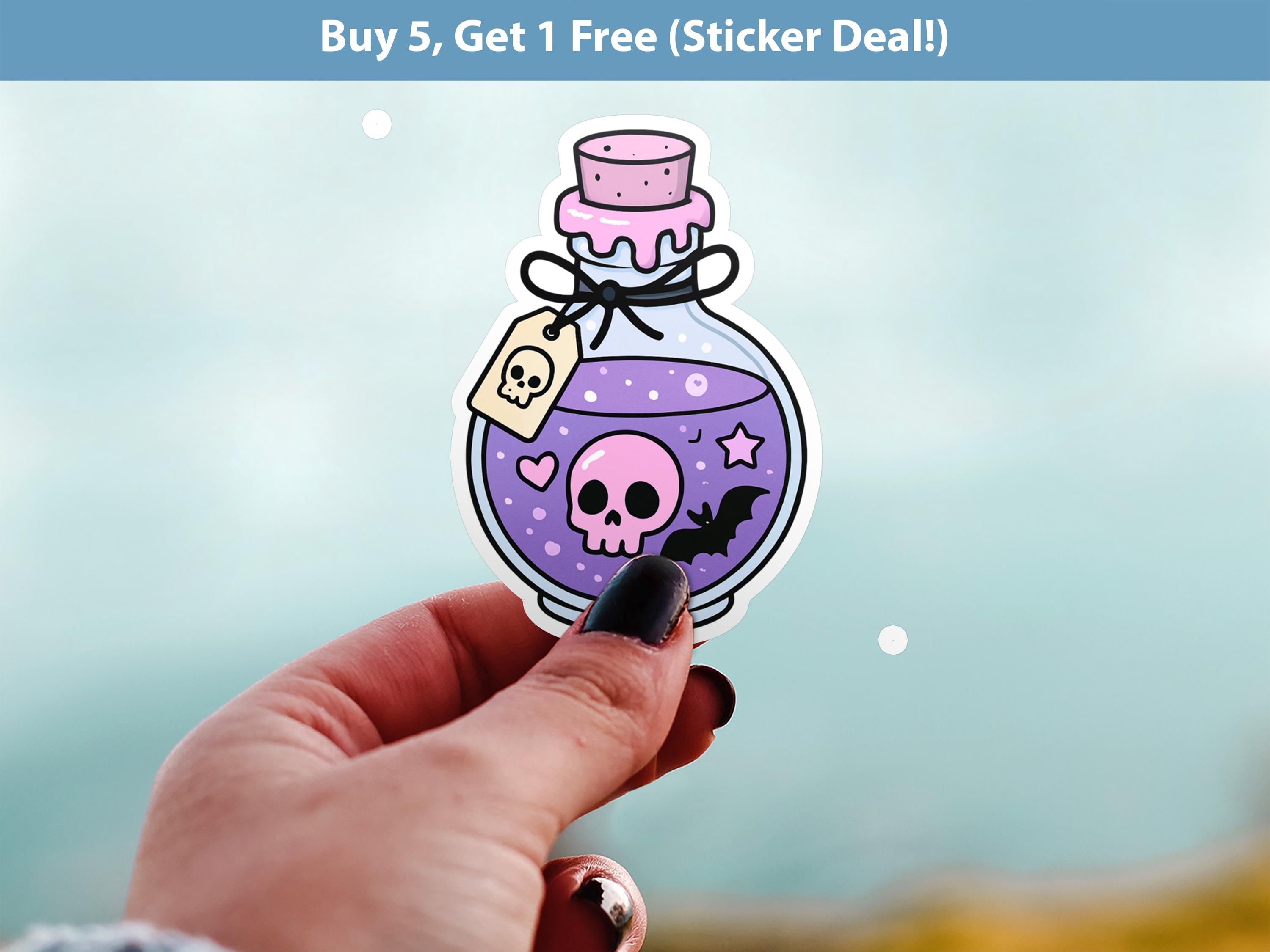 Kawaii Pastel Potion Sticker, Cute Witchy Bottle Decal, Magical Halloween Goth Vinyl