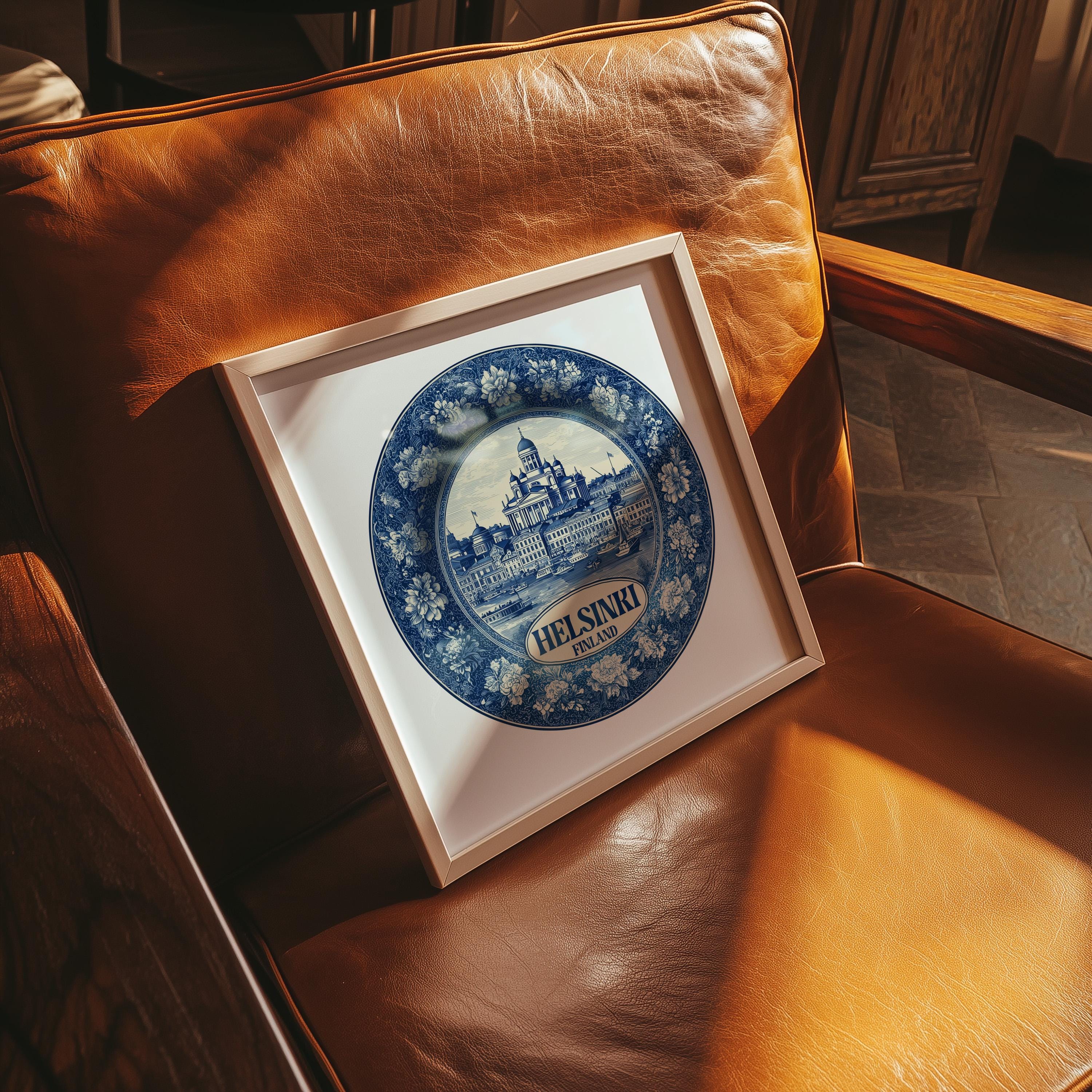 Helsinki Finland Wall Art, Vintage Delft Blue Poster, City Print, Travel Home Decor