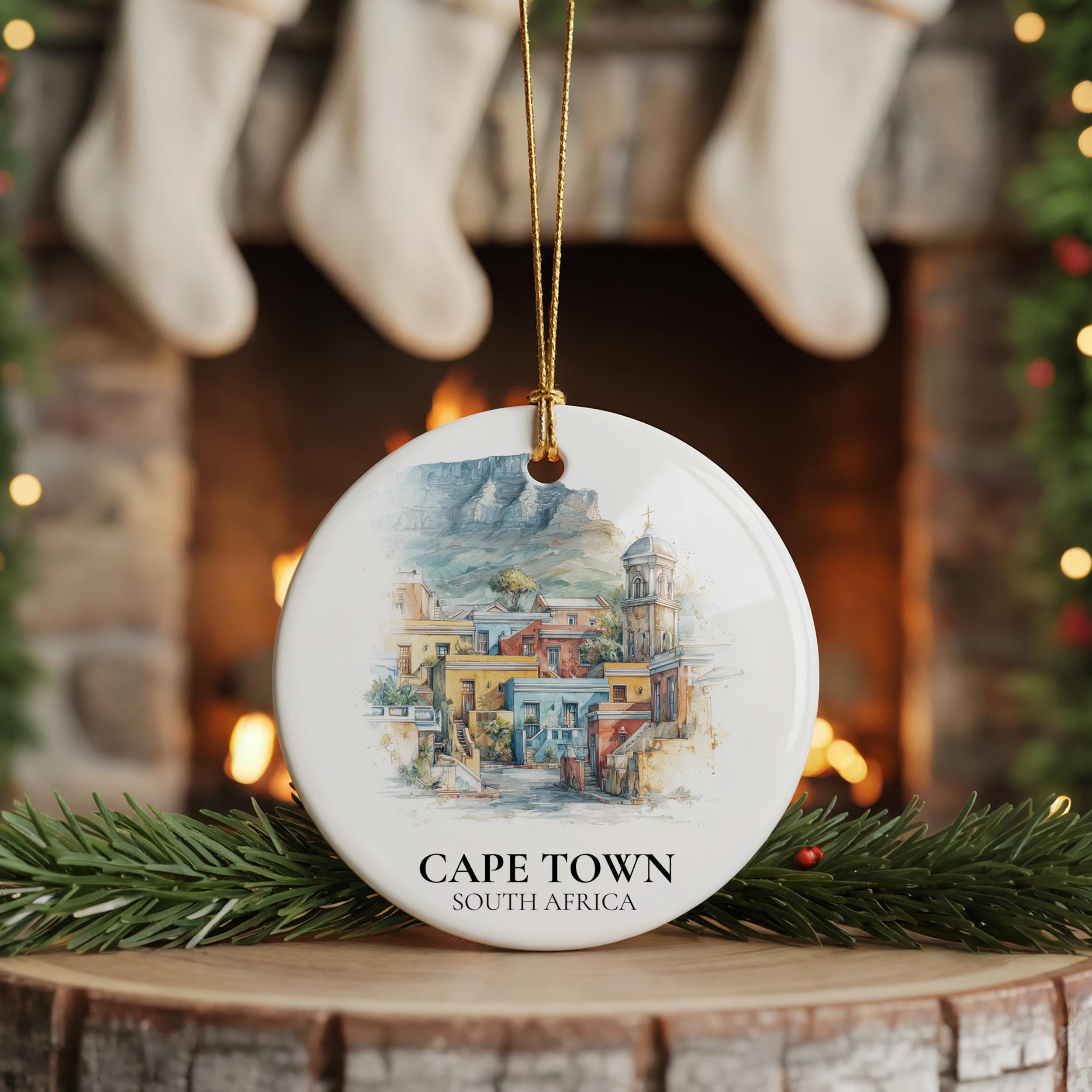 Cape Town South Africa Custom Watercolor Ornament, Personalized Ceramic Christmas gift, Travel Keepsake