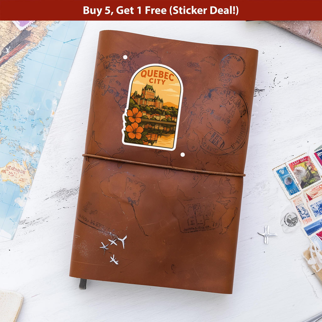 Quebec City Sticker Canada, Vintage City Vinyl Decal, Retro Travel Lover Collection, Journal Scrapbook