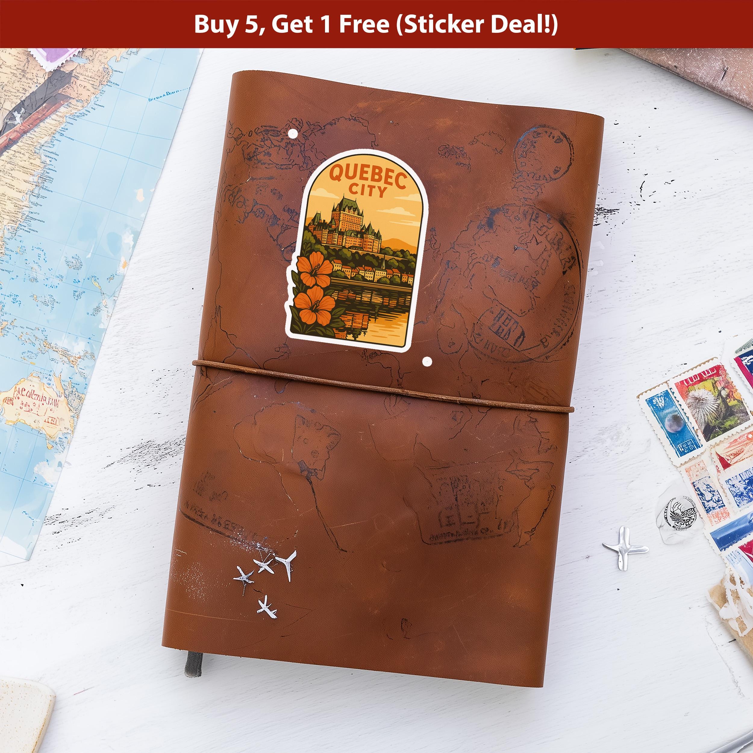 Quebec City Sticker Canada, Vintage City Vinyl Decal, Retro Travel Lover Collection, Journal Scrapbook