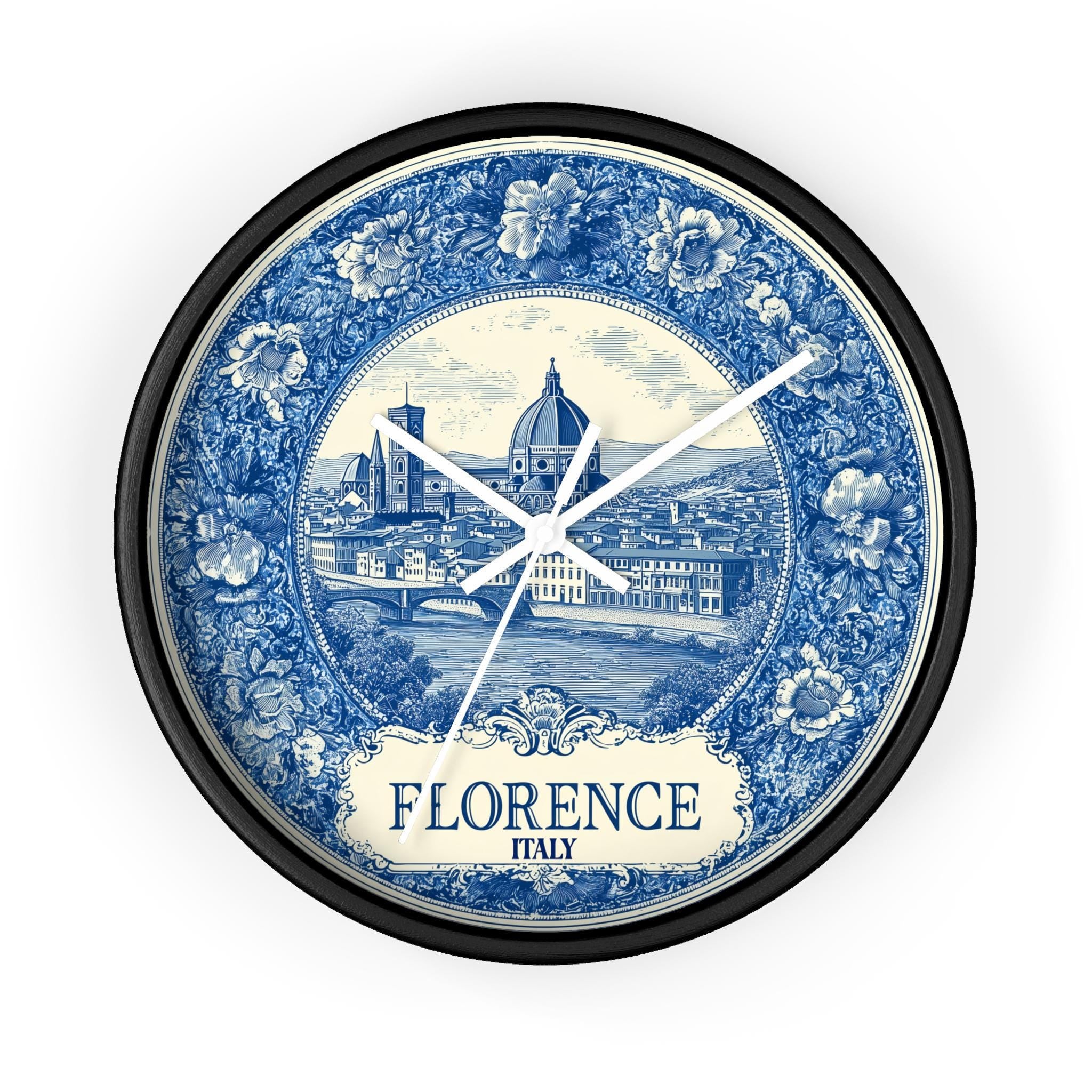 Florence Italy Wall Clock, Delf style Home Decor, Vintage City Travel Keepsake Art