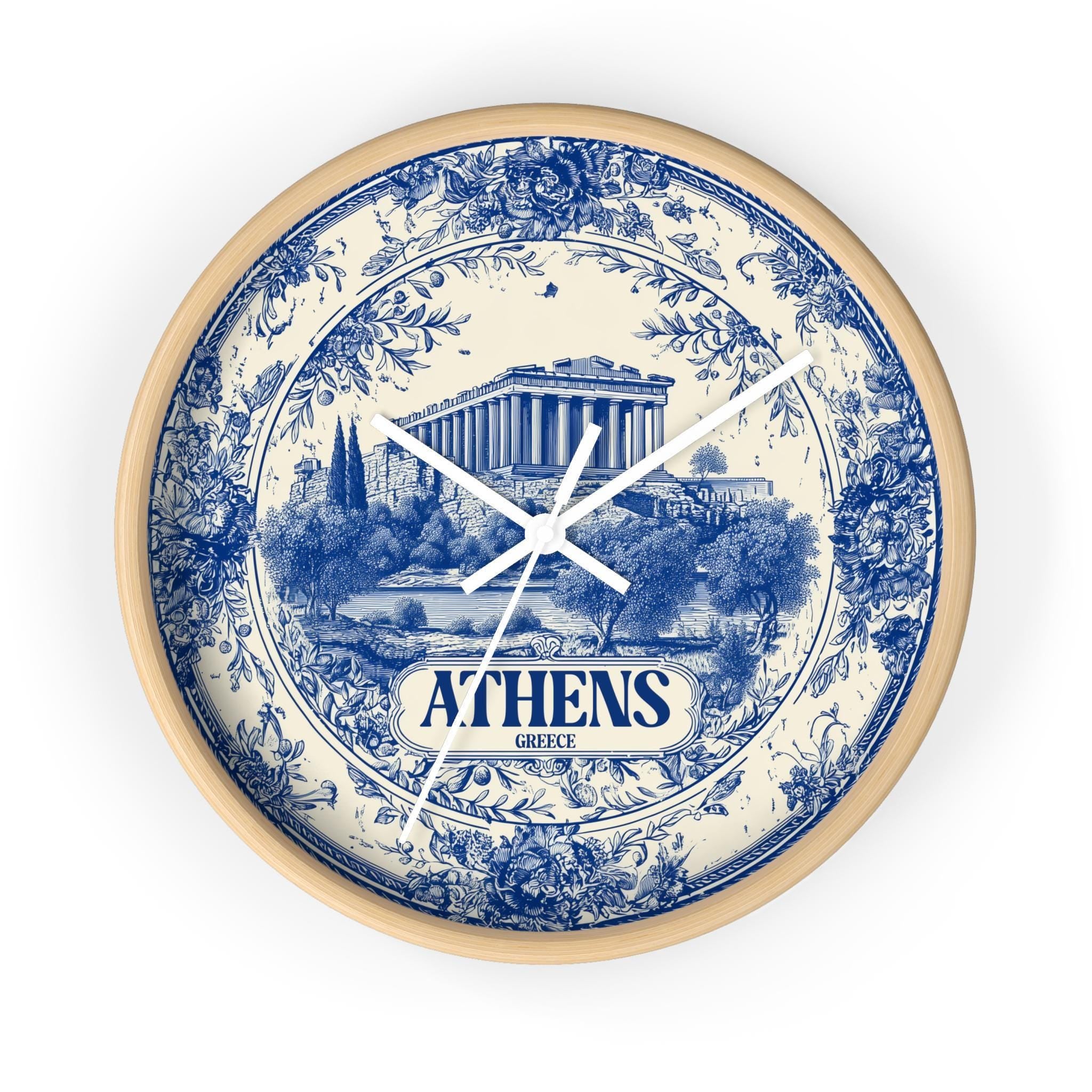 Athens Greece Wall Clock, Delf style Home Decor, Vintage City Travel Keepsake Art