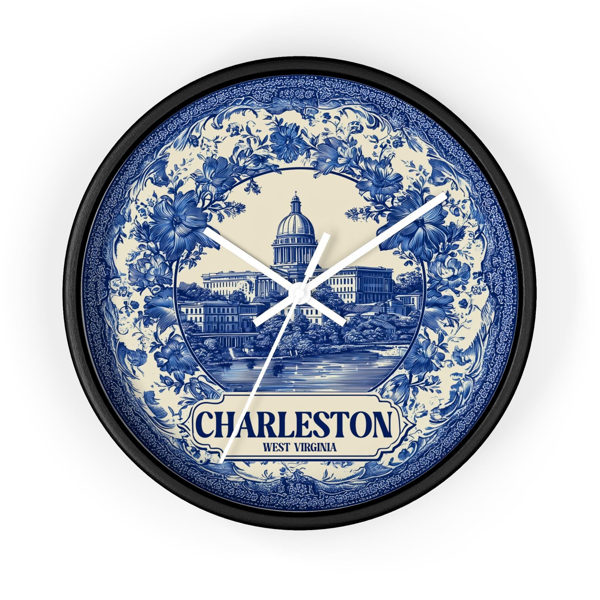 Charleston West Virginia Wall Clock, Delf style Home Decor, Vintage City Travel Keepsake Art