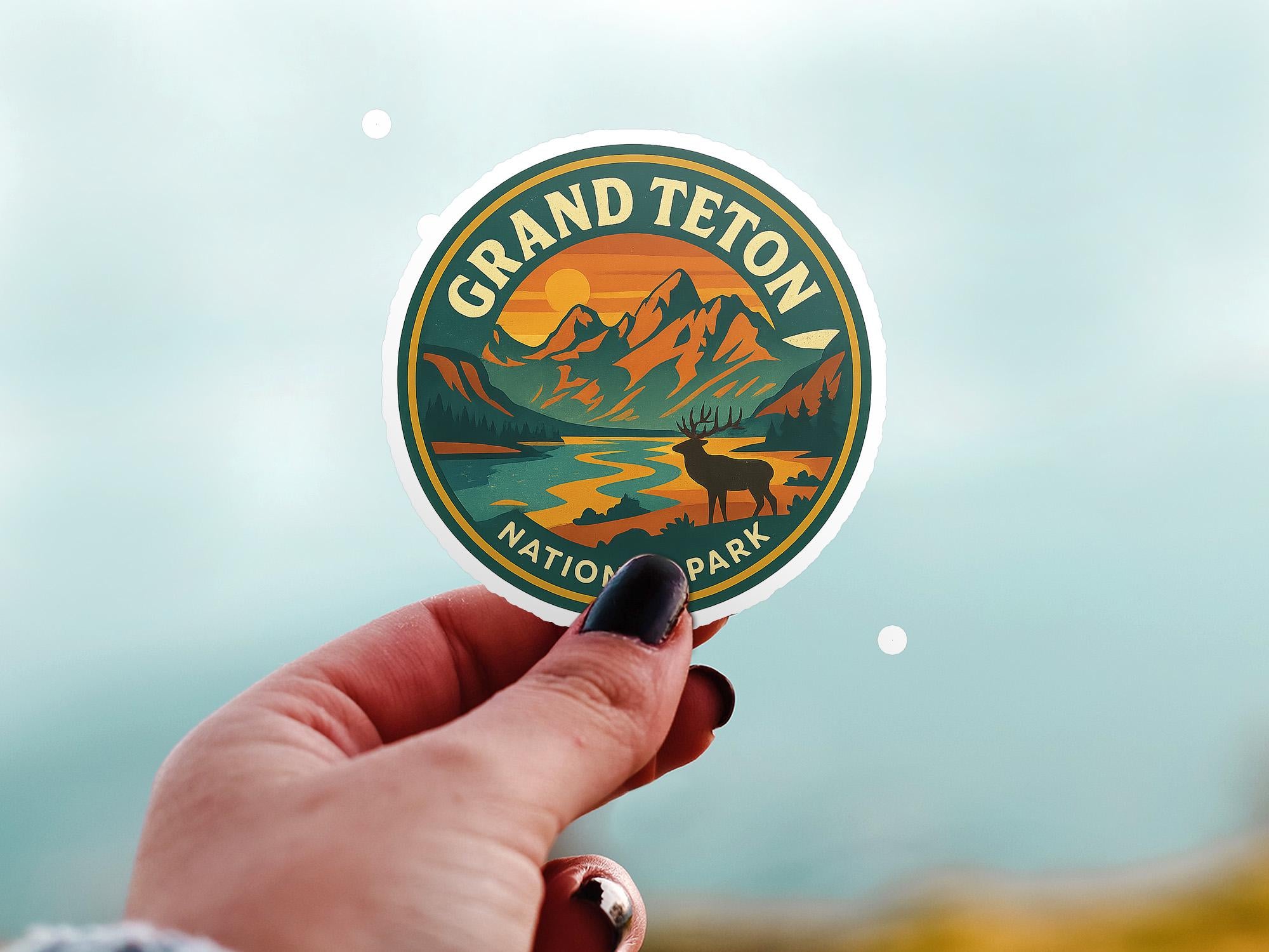 Grand Teton National Park Sticker Kiss-Cut Vinyl, Waterproof Decal, Retro Travel Lover Collection