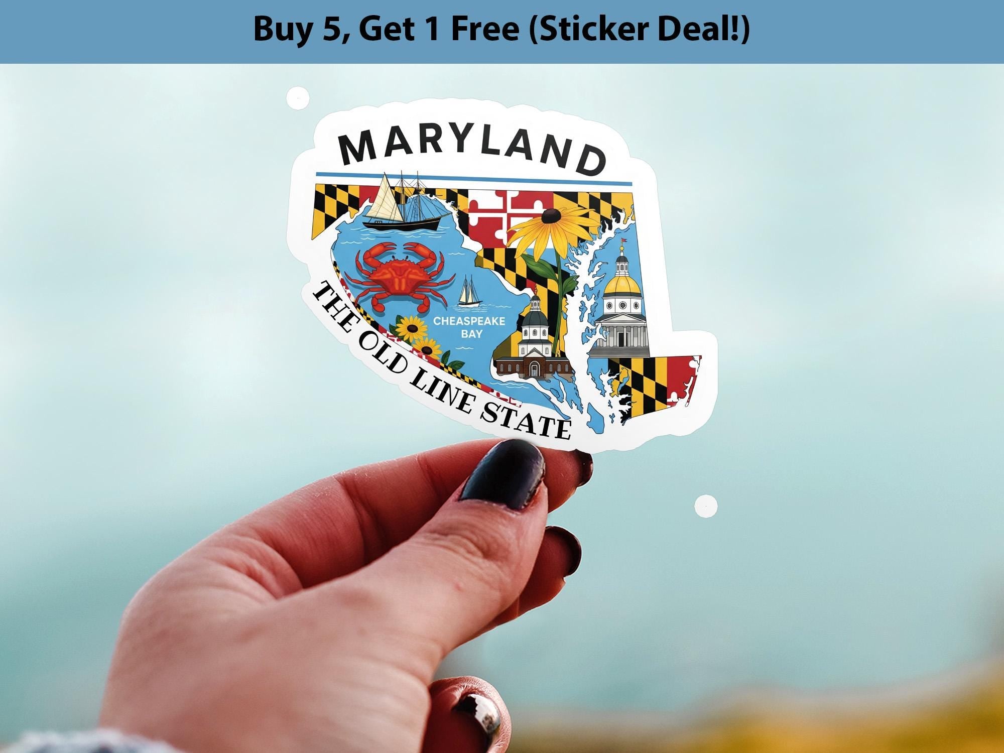 Maryland State Sticker, USA Kiss-Cut Vinyl, Landmark Waterproof Decal, United States Travel Collection