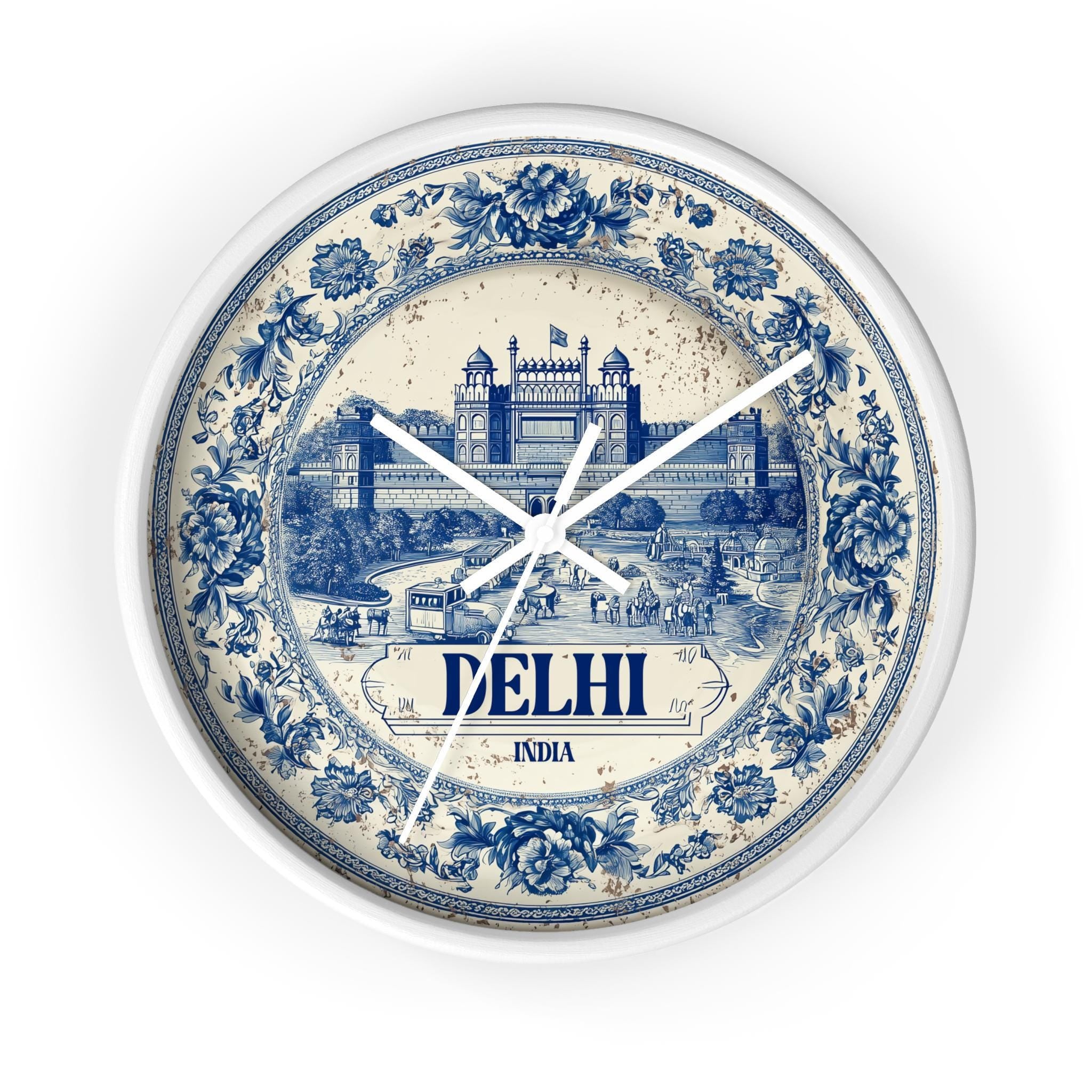 Delhi India Wall Clock, Delf style Home Decor, Vintage City Travel Keepsake Art