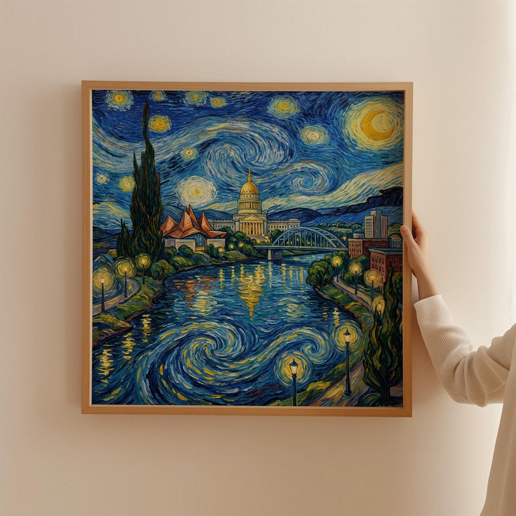 Charleston West Virginia Starry Night Wall Art, Van Gogh Print, Travel Gift Home Decor