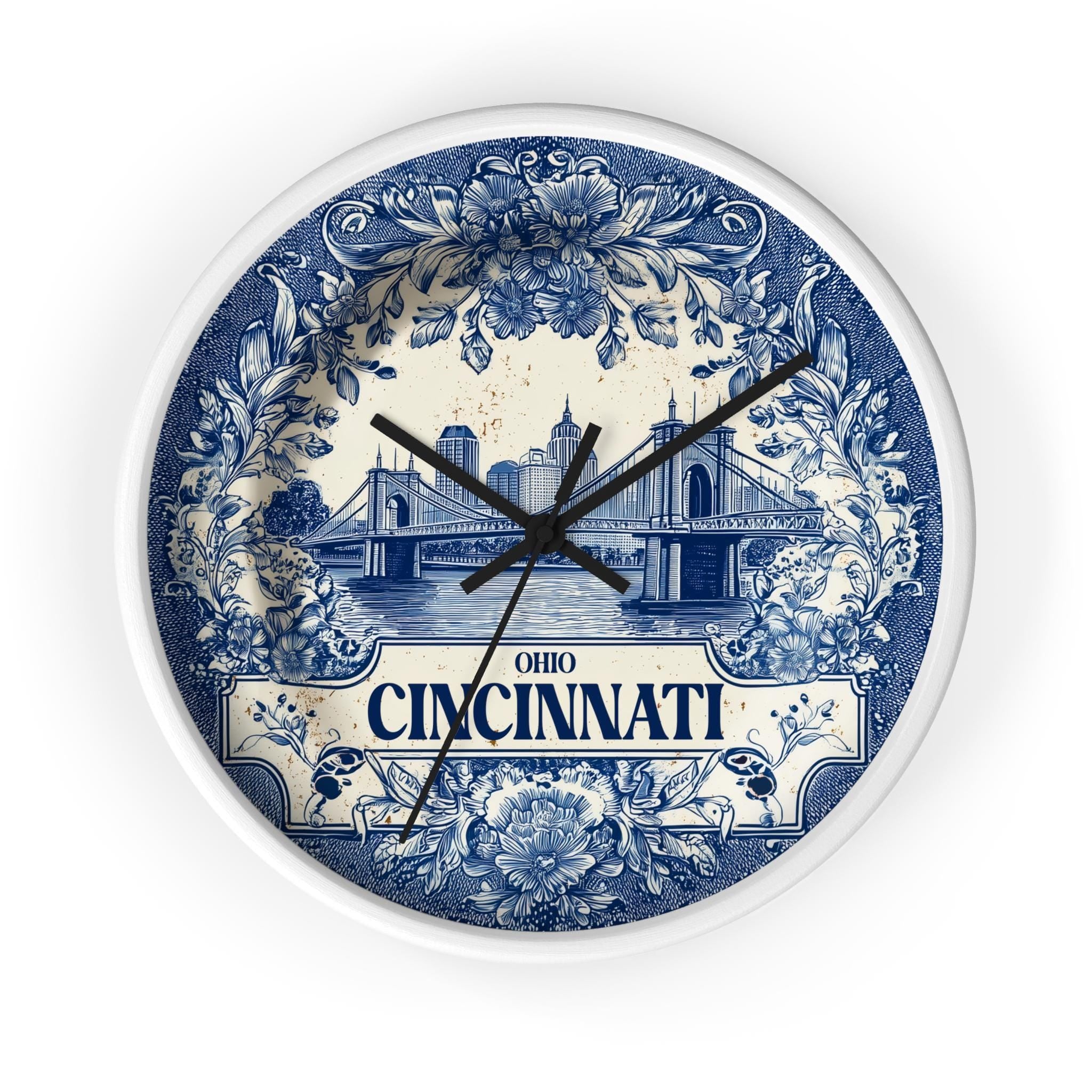 Cincinnati Ohio Wall Clock, Delf style Home Decor, Vintage City Travel Keepsake Art
