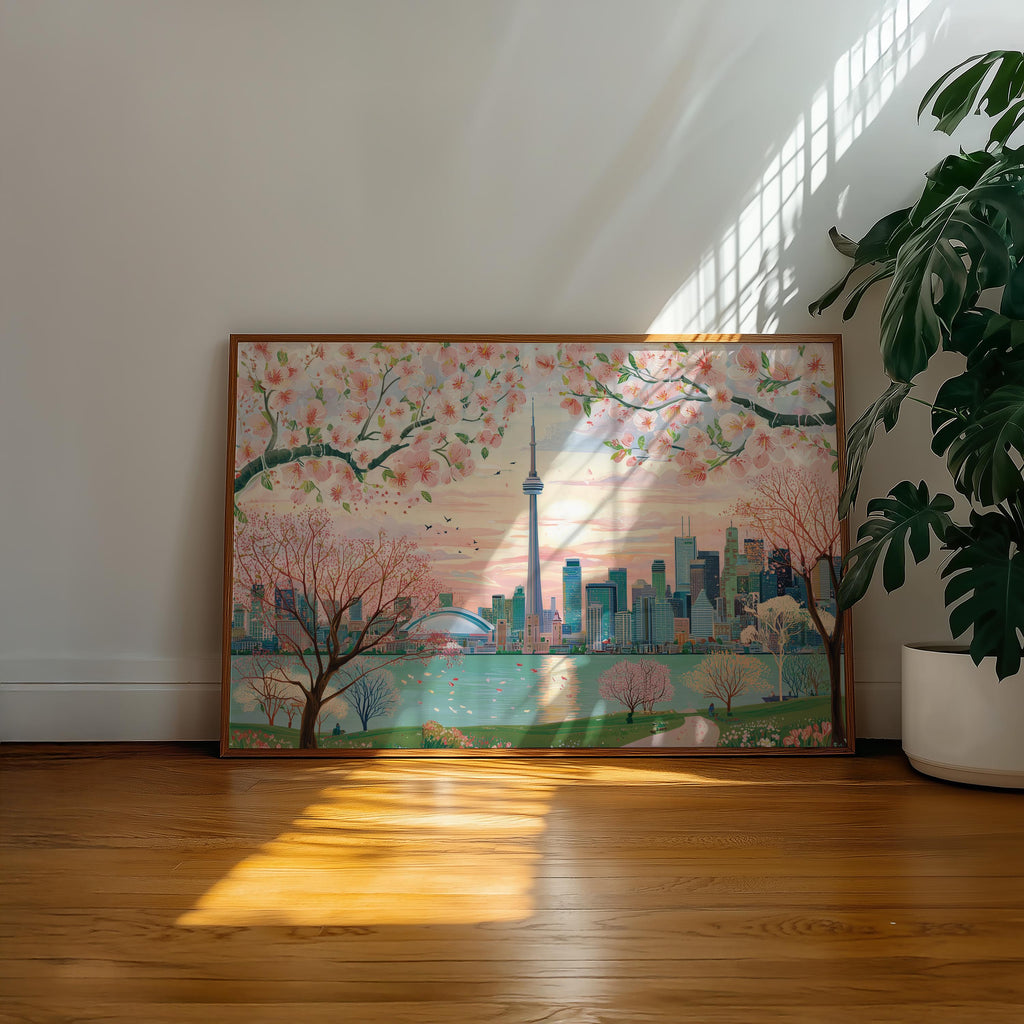 Toronto Spring Wall Art, Cherry Blossom Floral Canada Travel Gift Decor Large Print Painting
