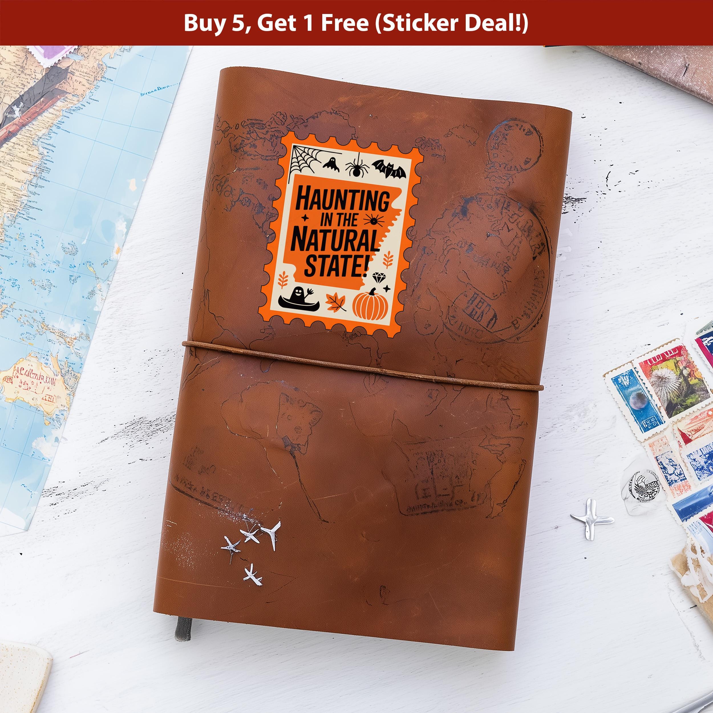 Arkansas Stamp Halloween Sticker, Spooky USA Kiss-Cut Vinyl, Waterproof Decal, United States Travel