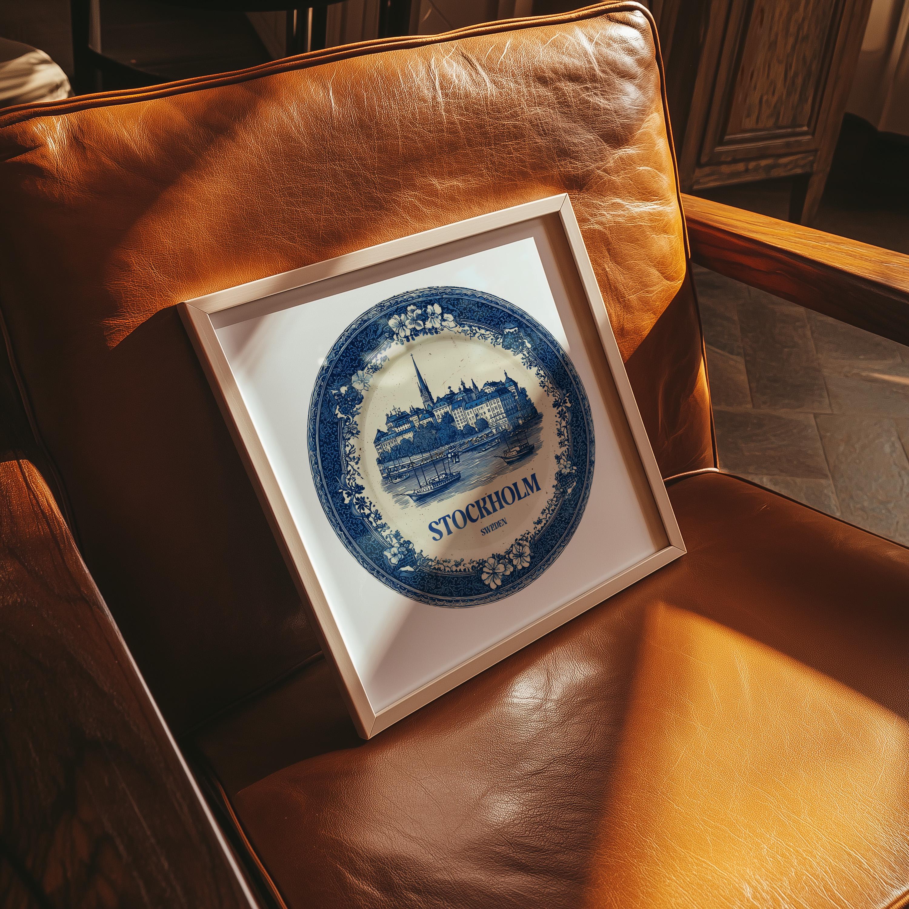 Stockholm Sweden Wall Art, Vintage Delft Blue Poster, City Print, Travel Home Decor