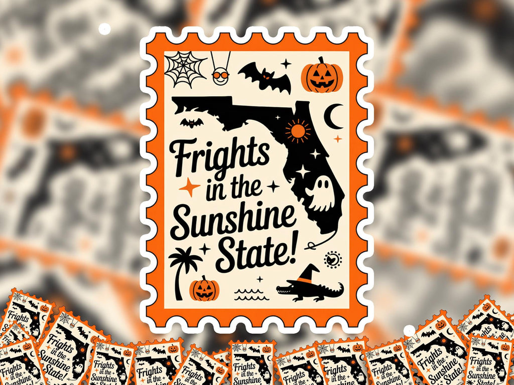 Florida Stamp Halloween Sticker, Spooky USA Kiss-Cut Vinyl, Waterproof Decal, United States Travel