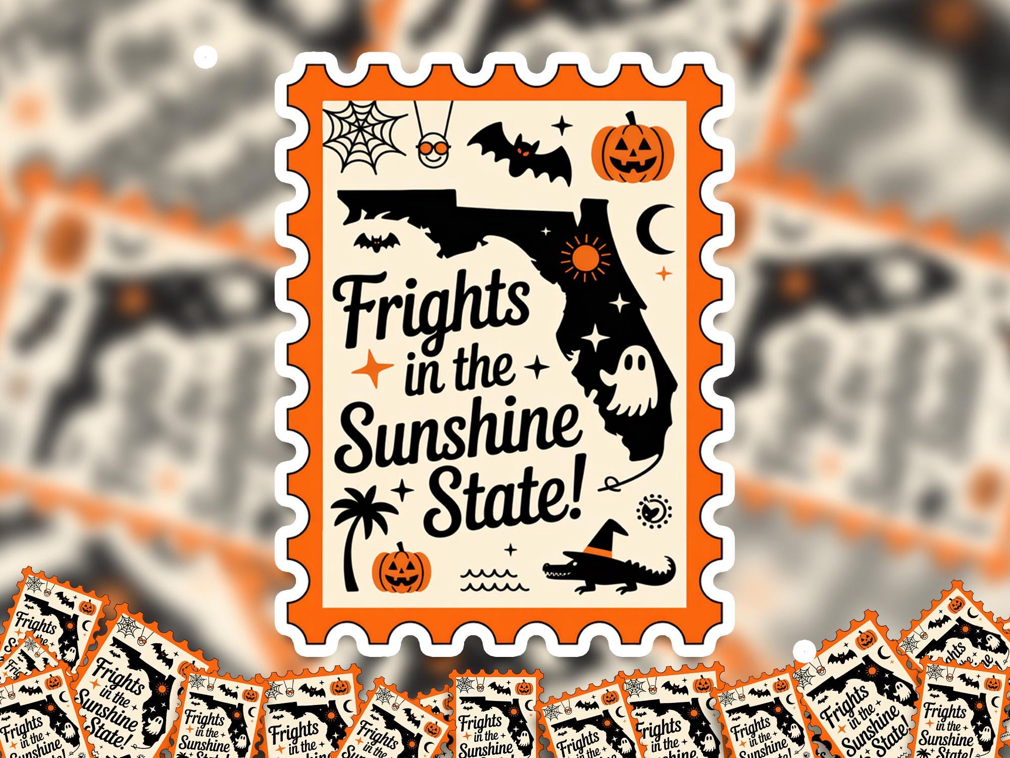 Florida Stamp Halloween Sticker, Spooky USA Kiss-Cut Vinyl, Waterproof Decal, United States Travel