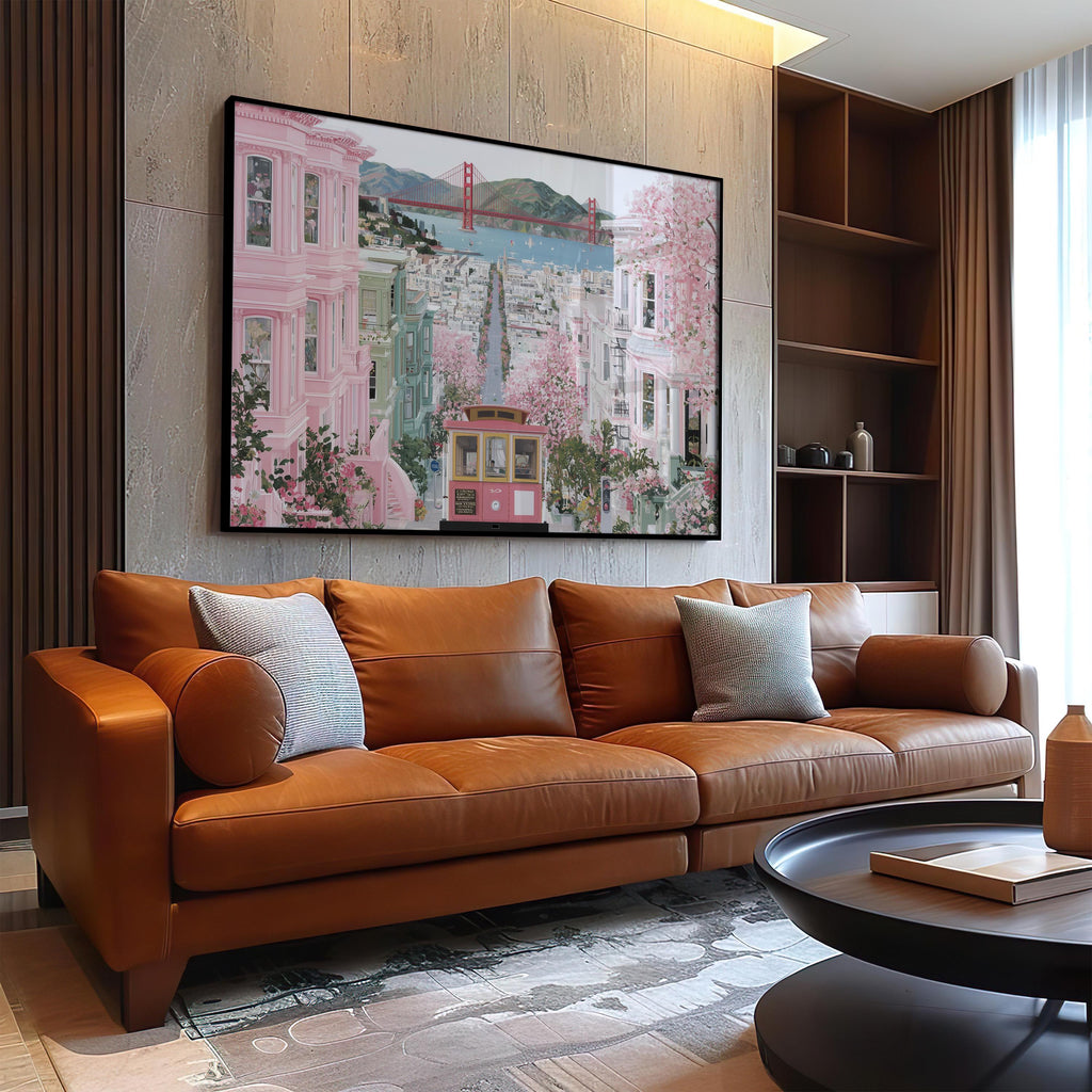 San Francisco Spring Wall Art, Cherry Blossom Floral Travel Gift Decor Large Print Painting