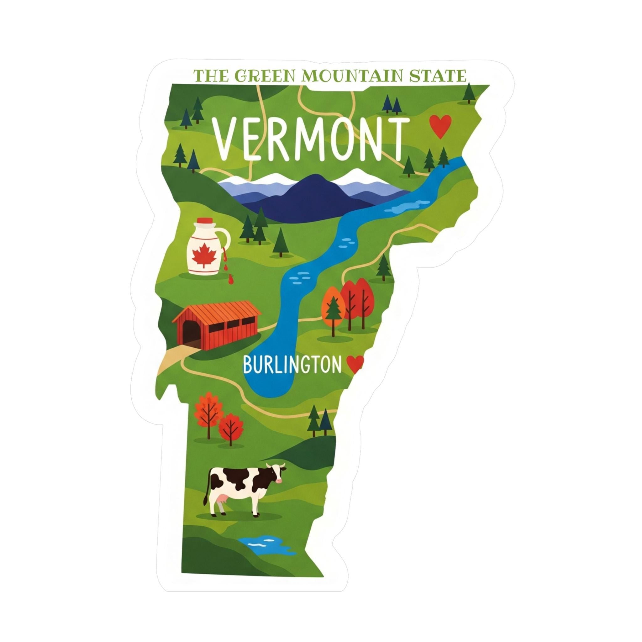 Vermont State Sticker, USA Kiss-Cut Vinyl, Landmark Waterproof Decal, United States Travel Collection