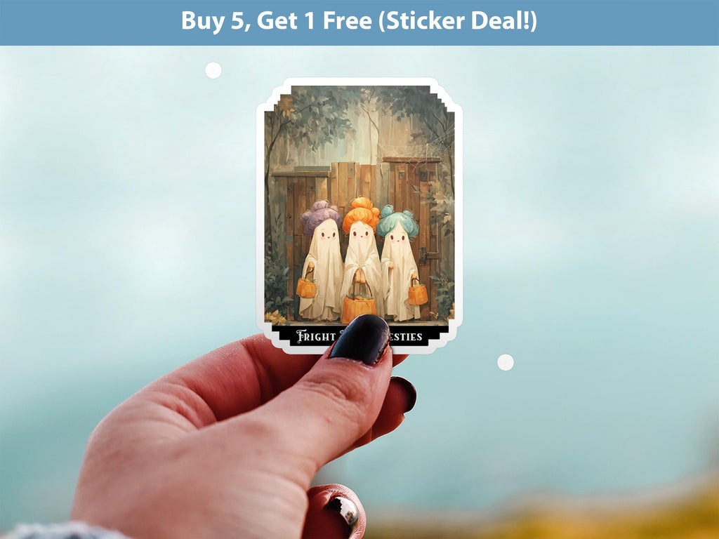 Fright Night besties Sticker, Halloween Girls Squad Vintage Funny Decal