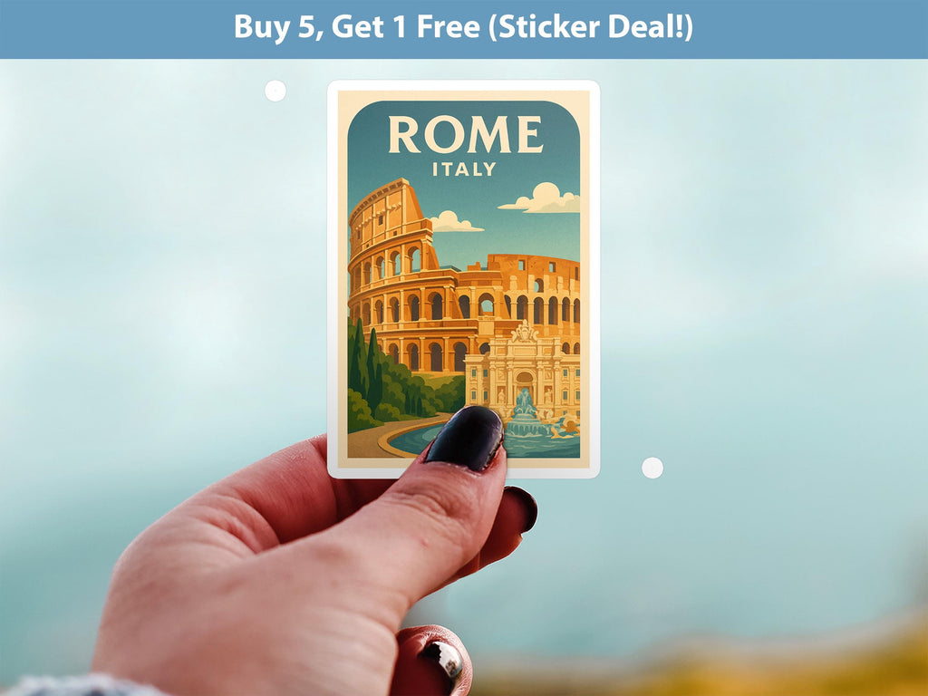Rome Italy Sticker, Vintage City Vinyl Decal, Retro Travel Lover Collection, Journal Scrapbook