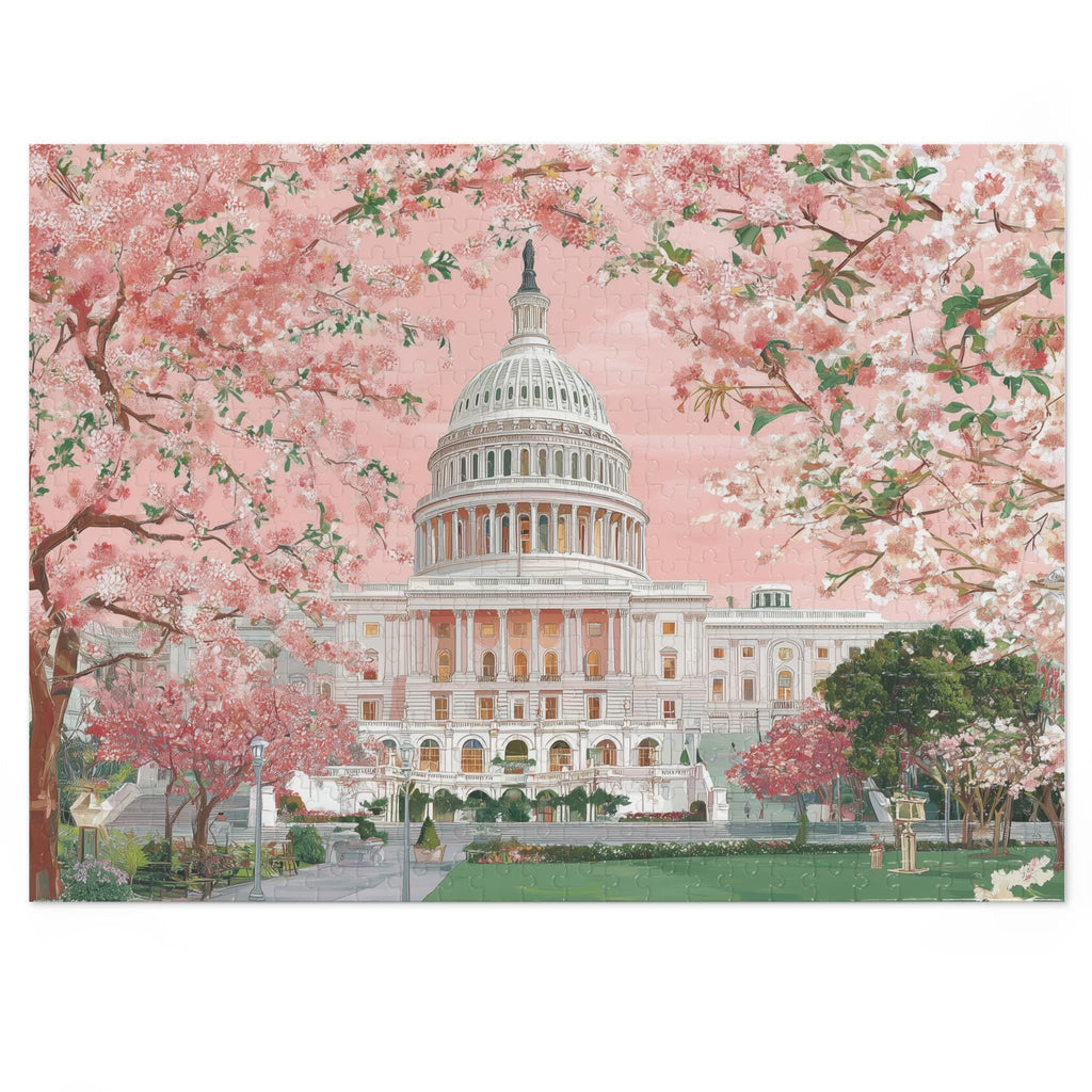 Washington DC Spring Jigsaw Puzzle, Cherry Blossoms Floral Adult Puzzle Travel Gift