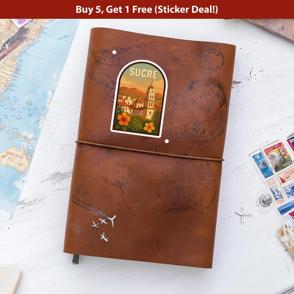 Sucre Bolivia Sticker, Vintage City Vinyl Decal, Retro Travel Lover Collection, Journal Scrapbook