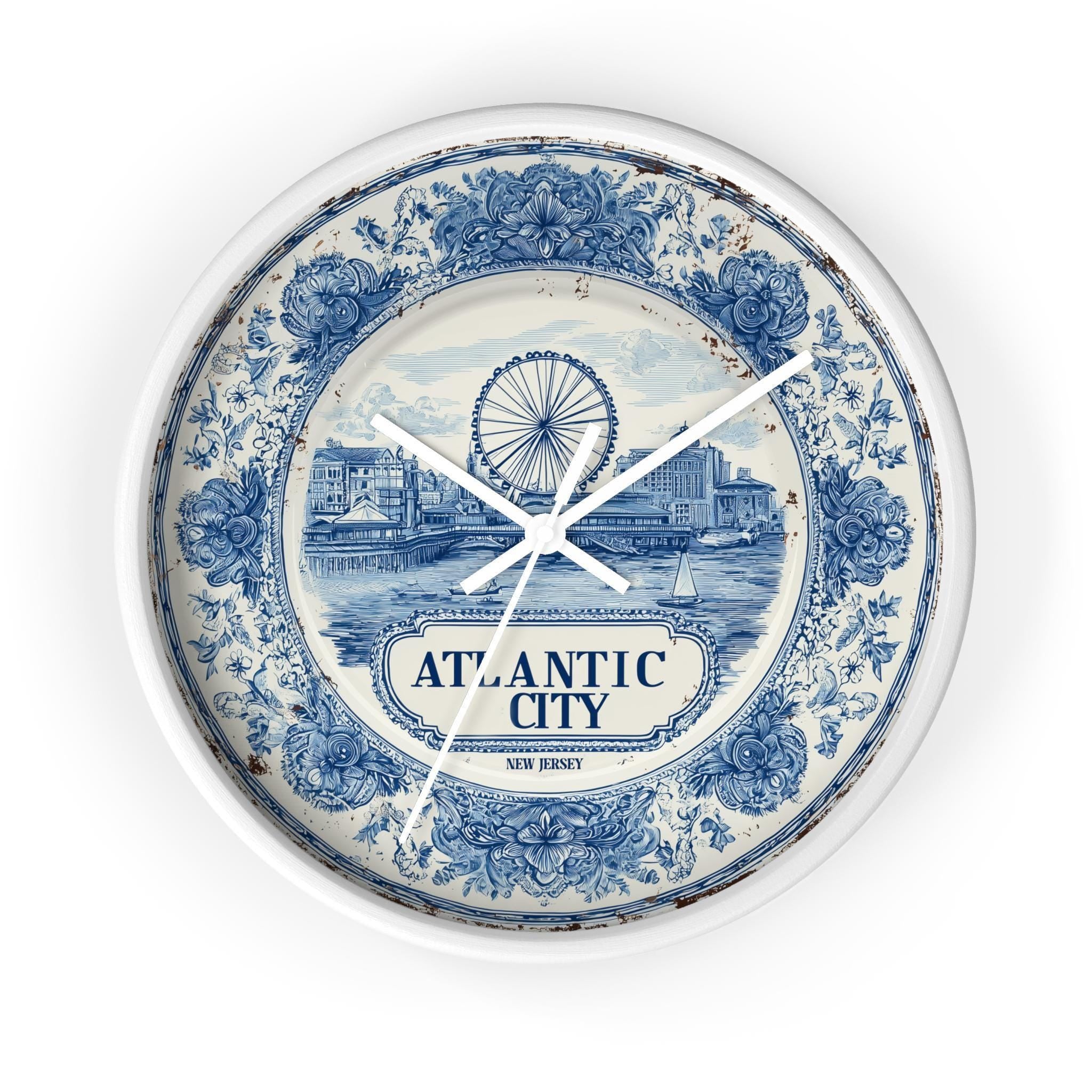 Atlantic City New Jersey Wall Clock, Delf style Home Decor, Vintage City Travel Keepsake Art