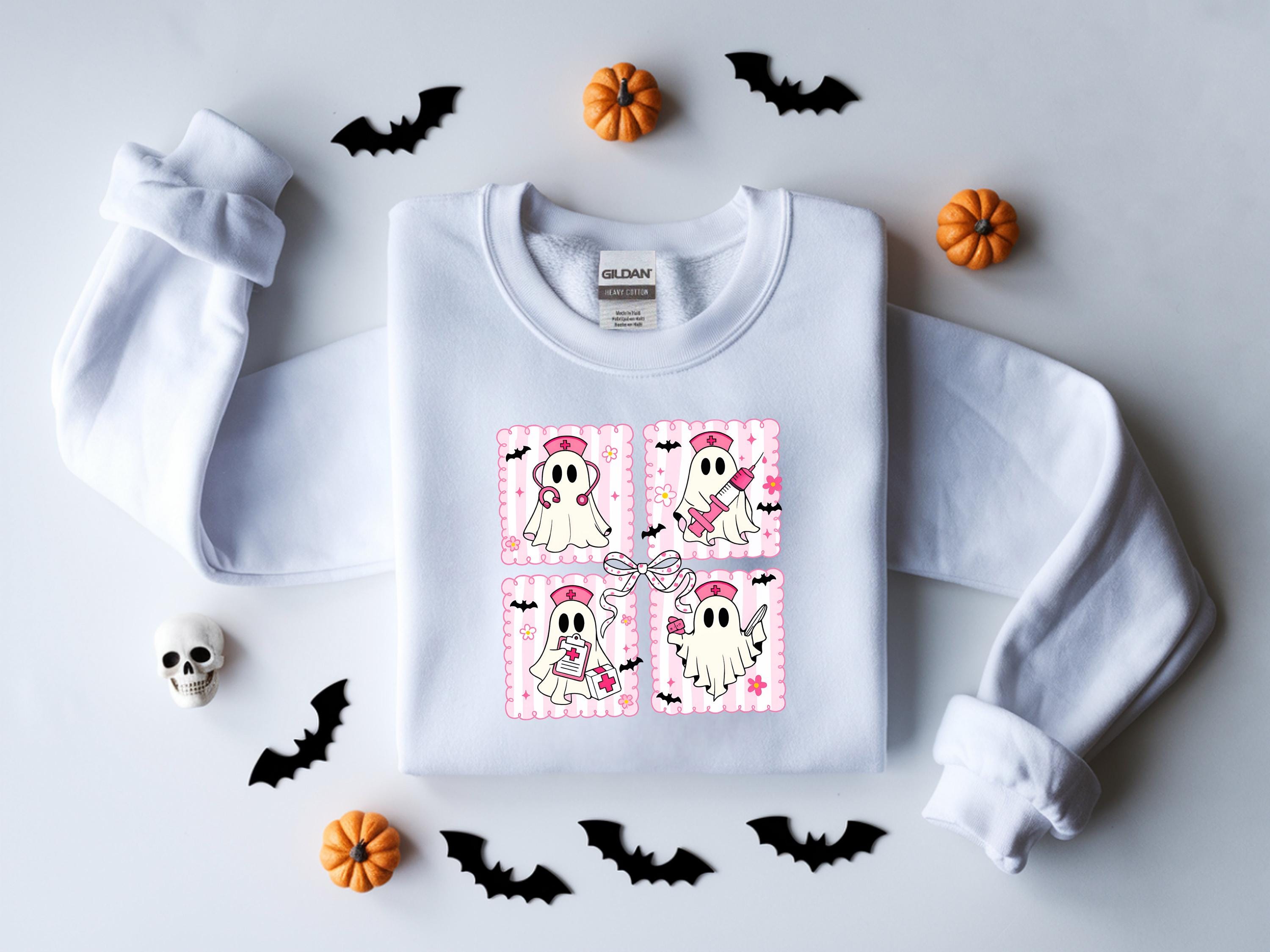 Cute Nurse Halloween Sweatshirt Pink ghost, Halloween Gift for Nurse Medical Lab, Nurse Spooky , Nurse Halloween Boo Boo Crew