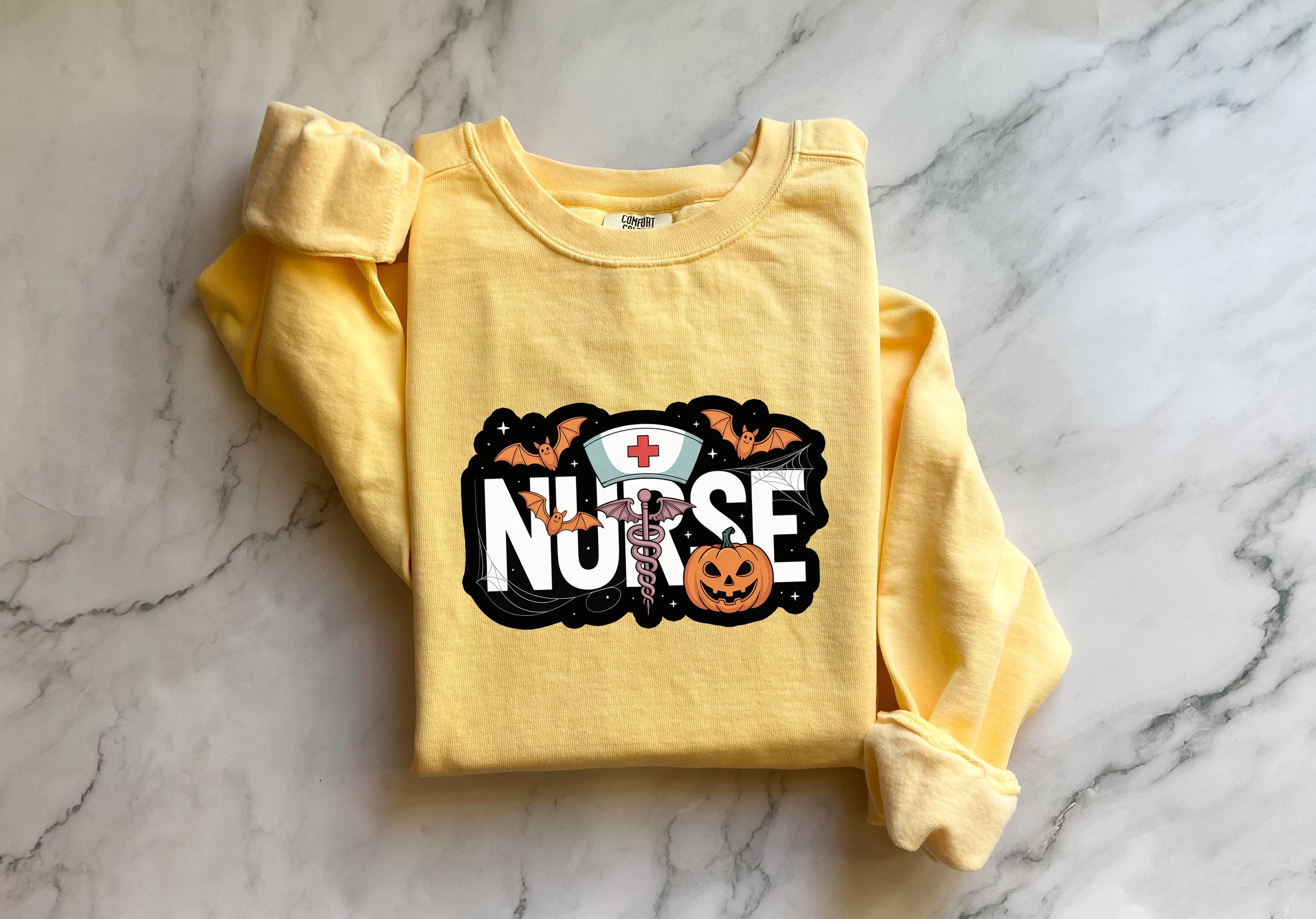 Halloween Nurse Sweatshirt, Spooky RN Fall Top Cozy Autumn Pullover, Cute Retro Gift for Nurse