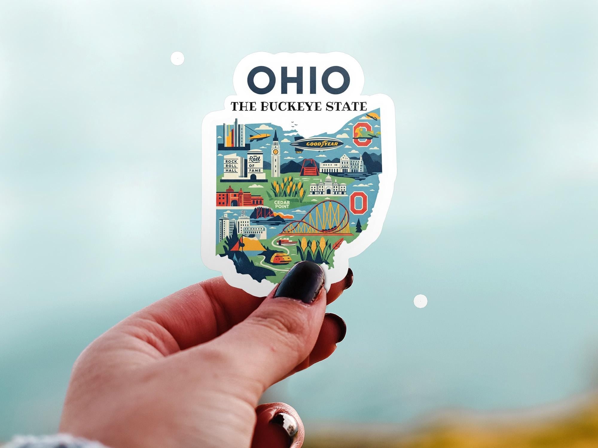 Ohio State Sticker, USA Kiss-Cut Vinyl, Landmark Waterproof Decal, United States Travel Collection