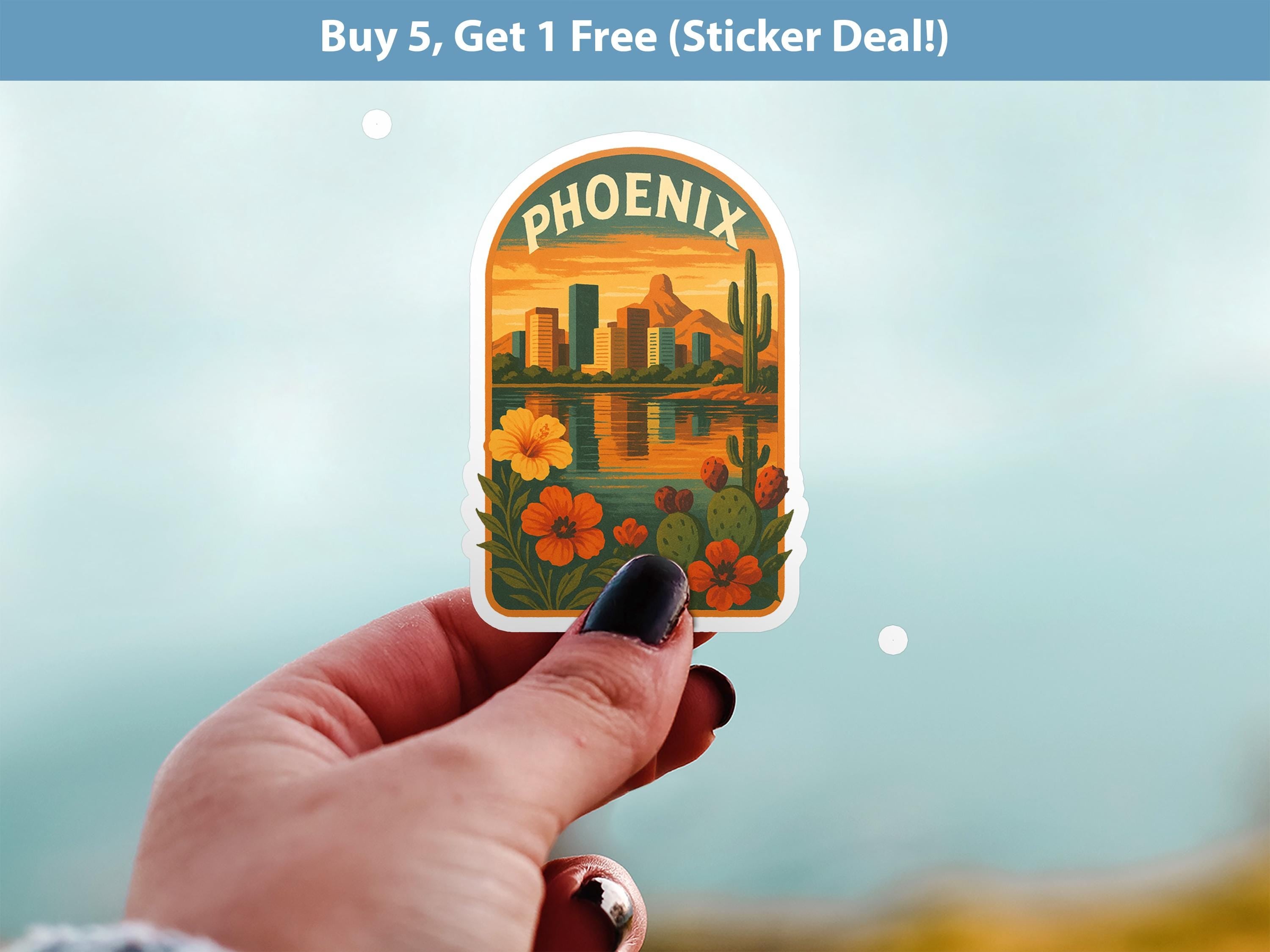 Phoenix Arizona Sticker, Vintage City Vinyl Decal, Retro Travel Lover Collection, Journal Scrapbook