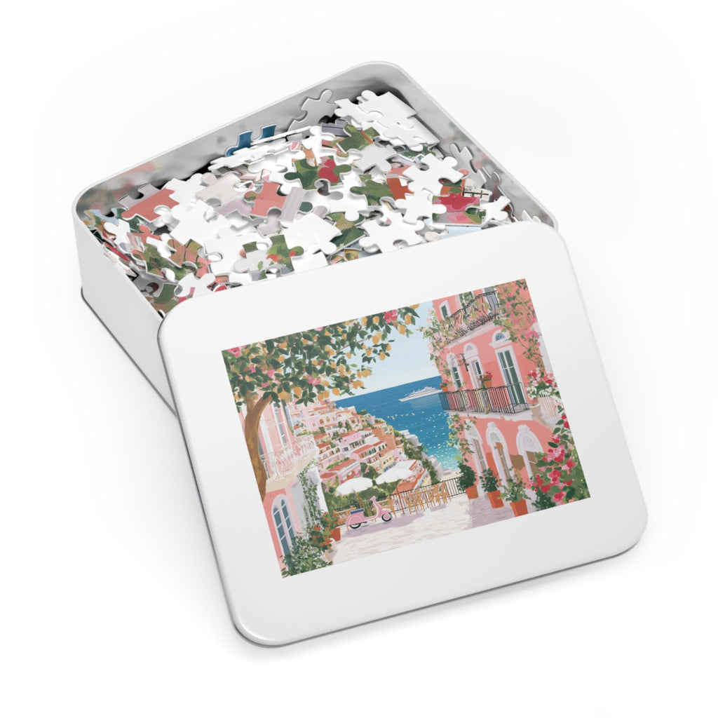 Amalfi Coast Spring Jigsaw Puzzle, Floral Adult Puzzle Italy Travel Gift