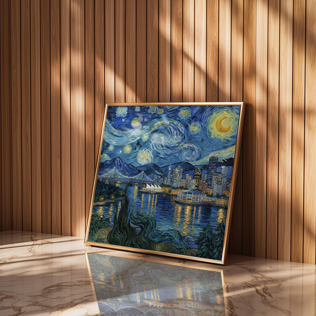 Vancouver Canada Starry Night Wall Art, Van Gogh Print, Travel Gift Home Decor