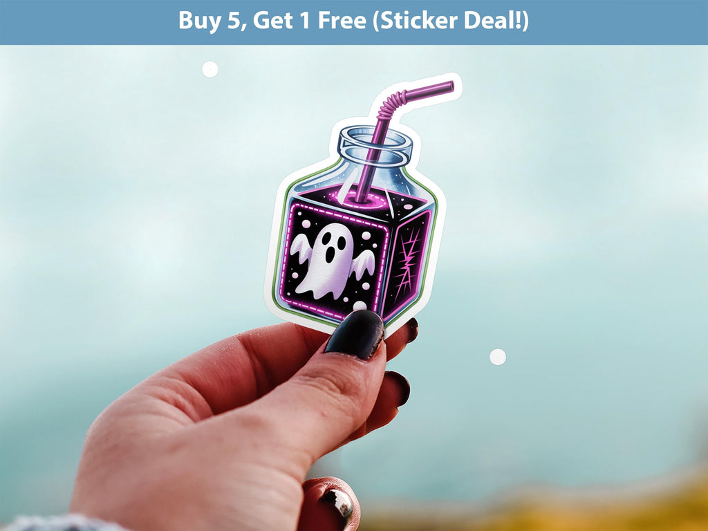 Ghost Juice Sticker, Cute Halloween Spooky Tumbler Decal, Kawaii Haunted Drink Vinyl