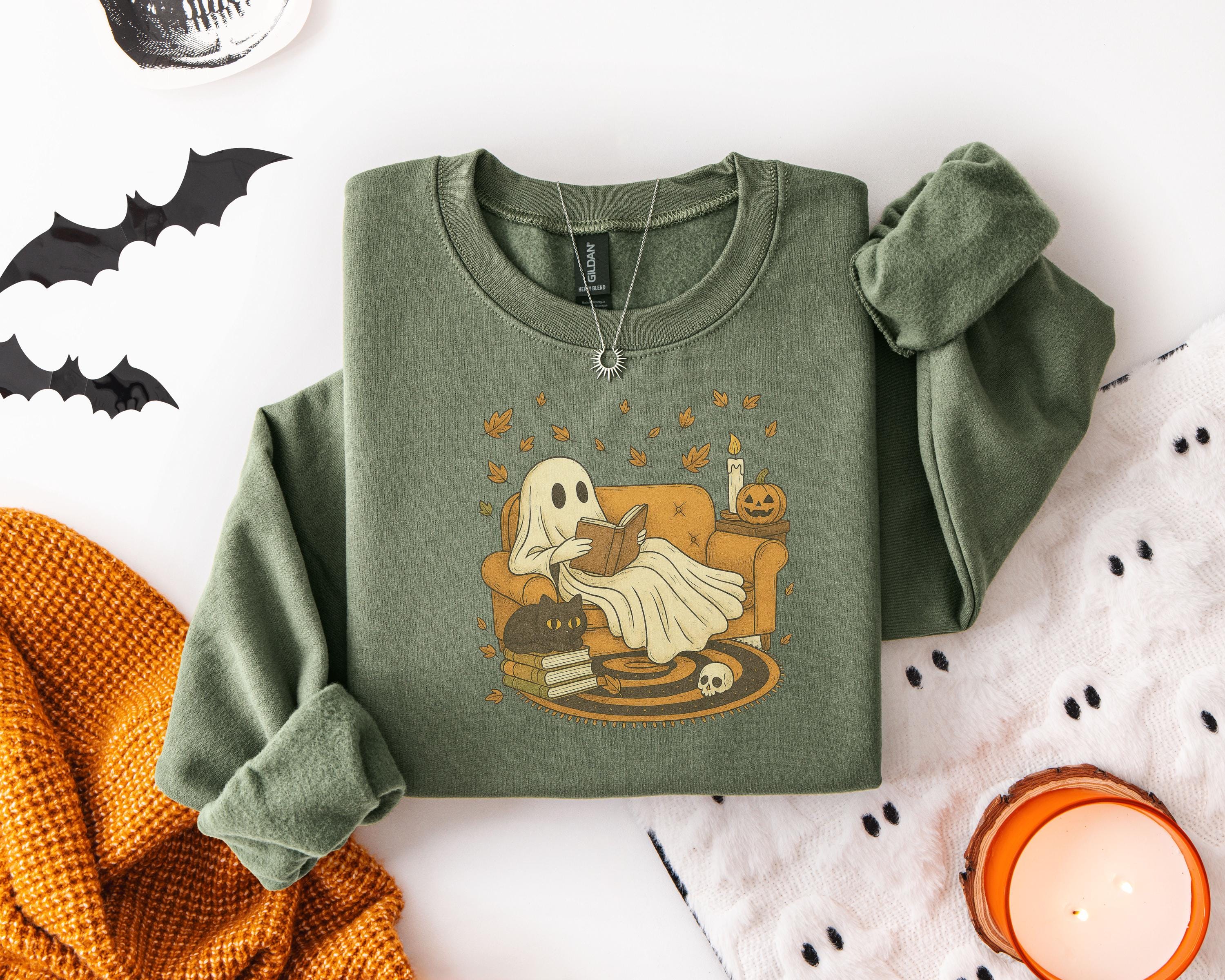 Retro Ghost Reading Book Halloween Shirt: Spooky Season Sweatshirt