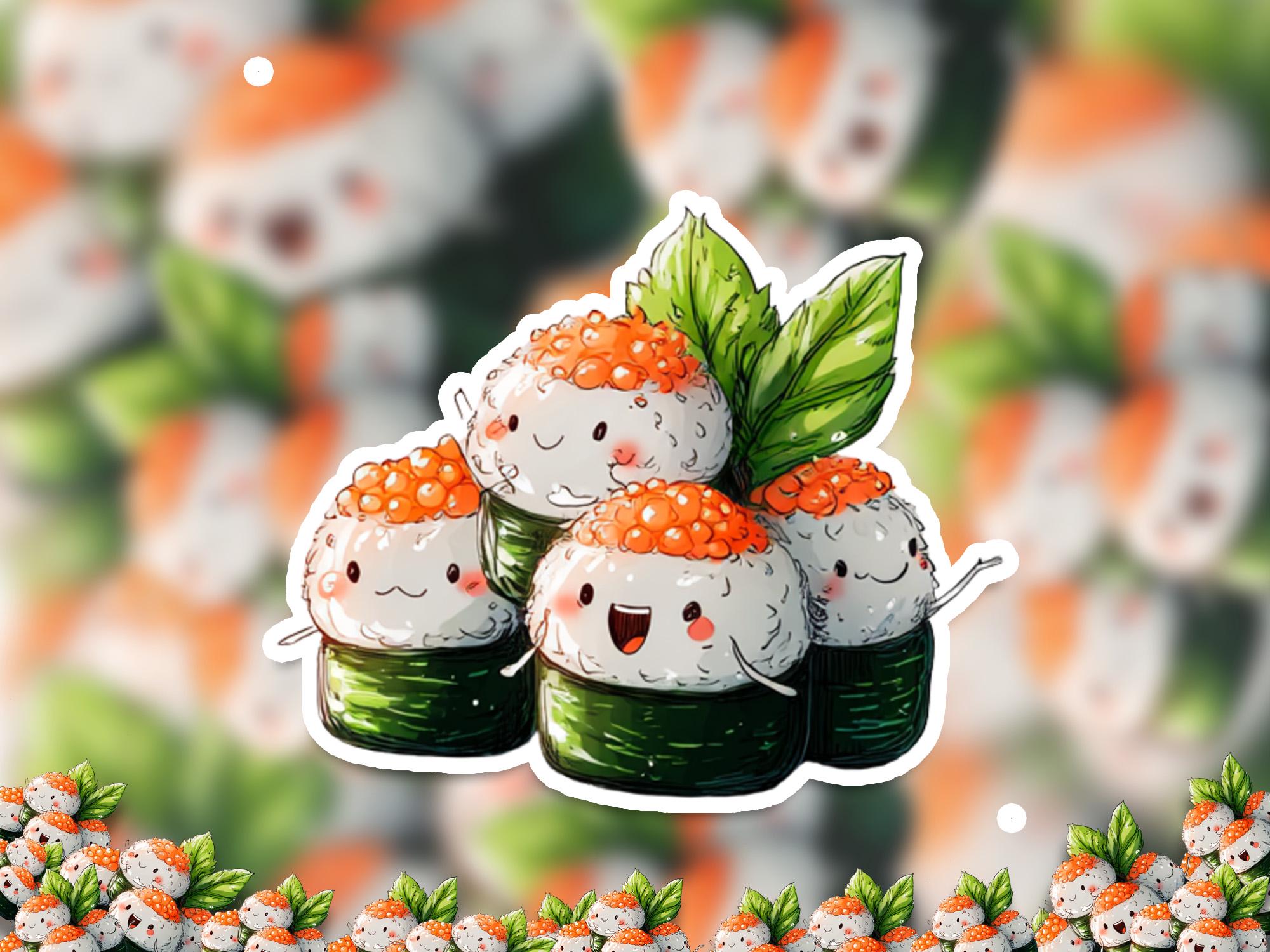 Sushi cute family kawaii style Sticker, Kiss-Cut Vinyl Decals, Waterproof Stickers for Laptop & Tumbler, Cute Vinyl Decal Stickers