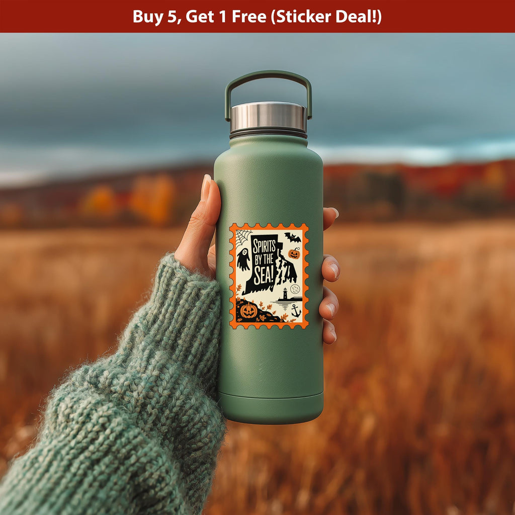 Rhode Island Stamp Halloween Sticker, Spooky USA Kiss-Cut Vinyl, Waterproof Decal, United States Travel