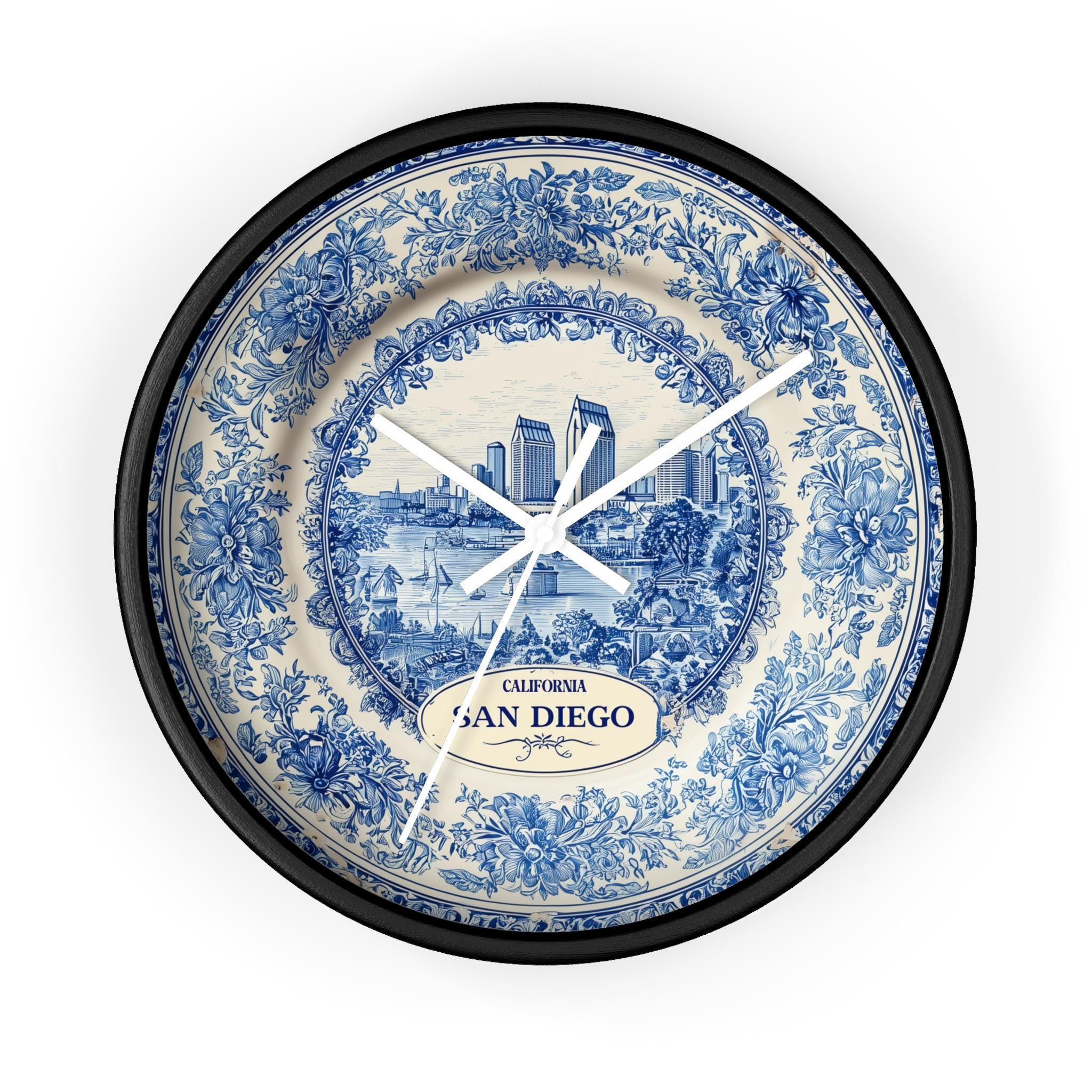 San Diego California Wall Clock, Delf style Home Decor, Vintage City Travel Keepsake Art