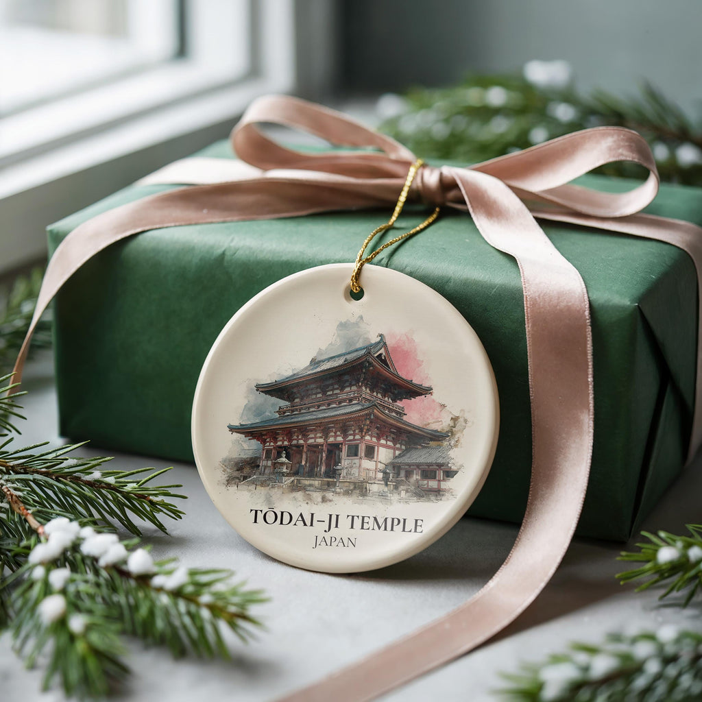Todaiji Temple Japan Personalized Watercolor Ornament, Custom Ceramic Christmas gift, Travel Keepsake