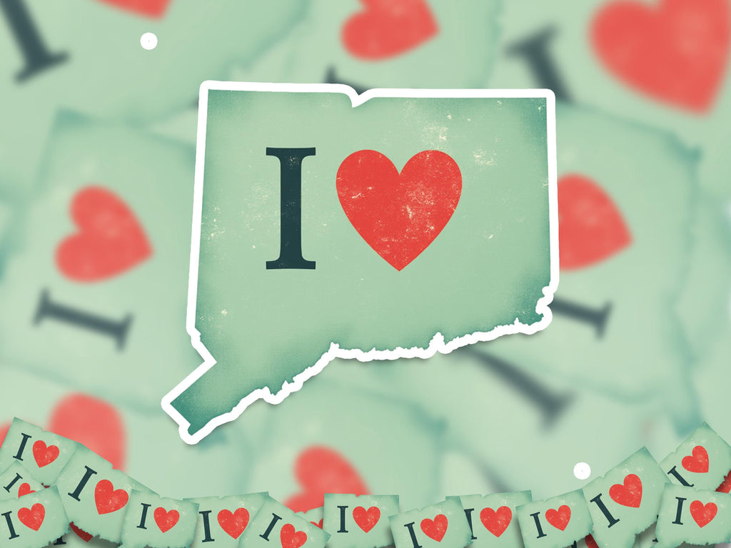 I love Connecticut Sticker, Vintage US States Vinyl Decal, Waterproof Decal, Retro Travel Collection