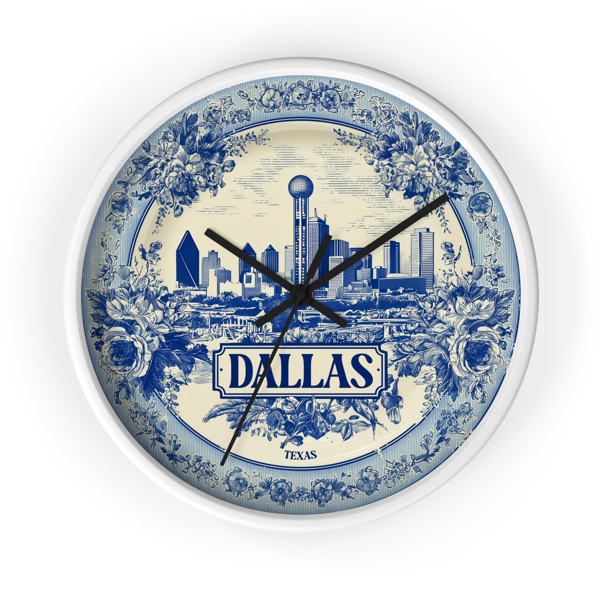 Dallas Texas Wall Clock, Delf style Home Decor, Vintage City Travel Keepsake Art