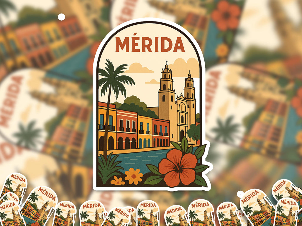Merida Mexico Sticker, Vintage City Vinyl Decal, Retro Travel Lover Collection, Journal Scrapbook