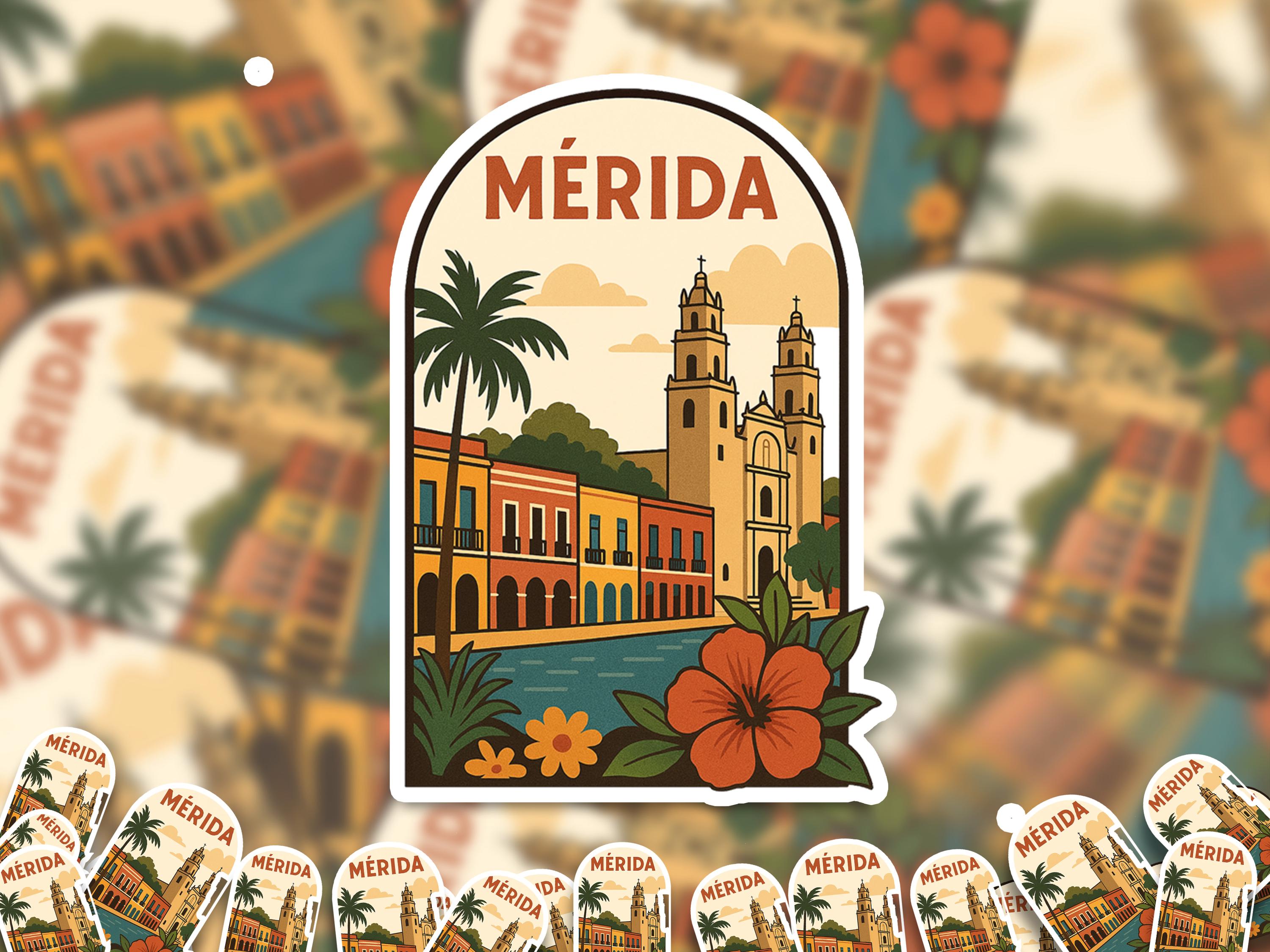 Merida Mexico Sticker, Vintage City Vinyl Decal, Retro Travel Lover Collection, Journal Scrapbook
